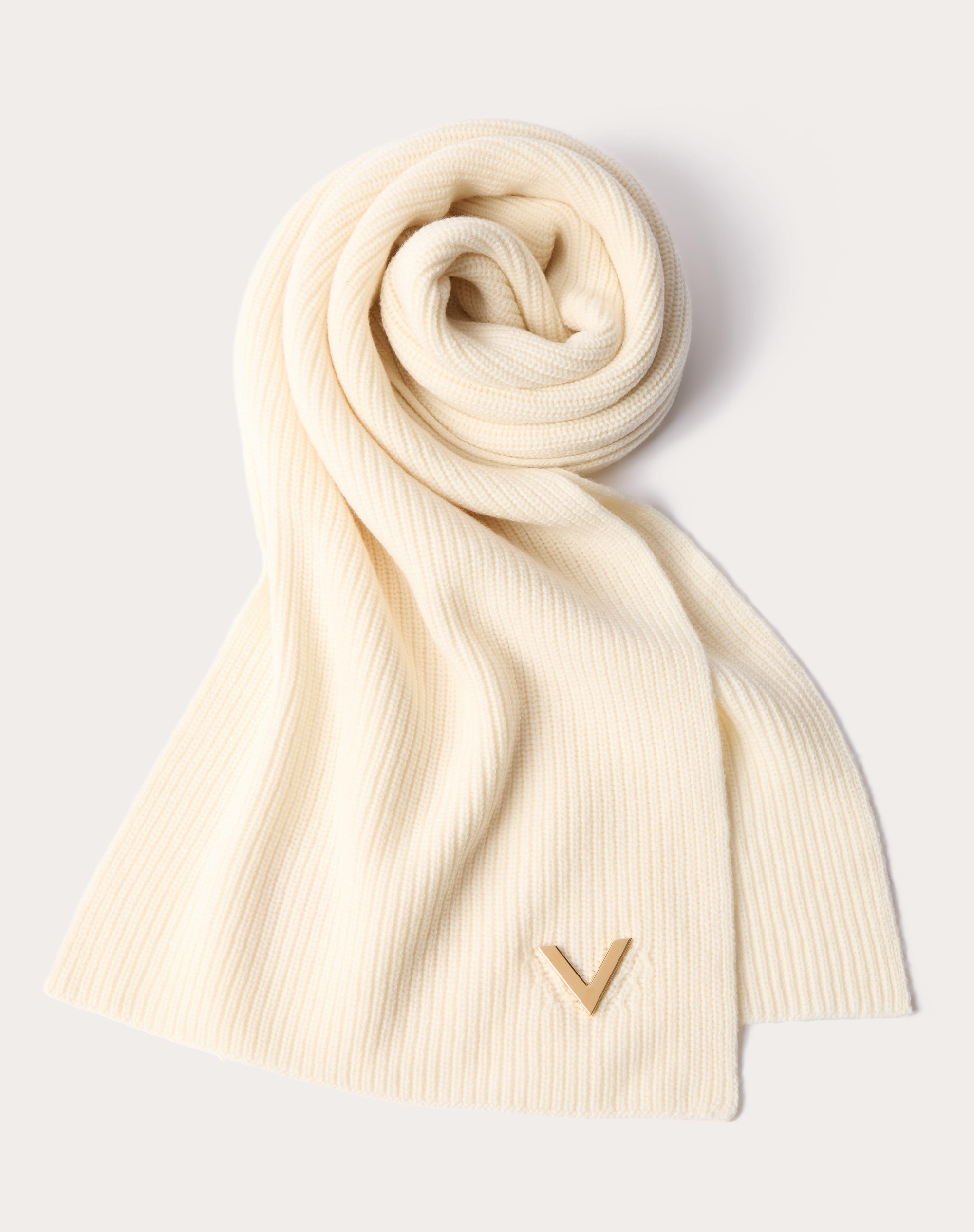 CASHMERE SCARF WITH METAL V APPLIQUÉ 1