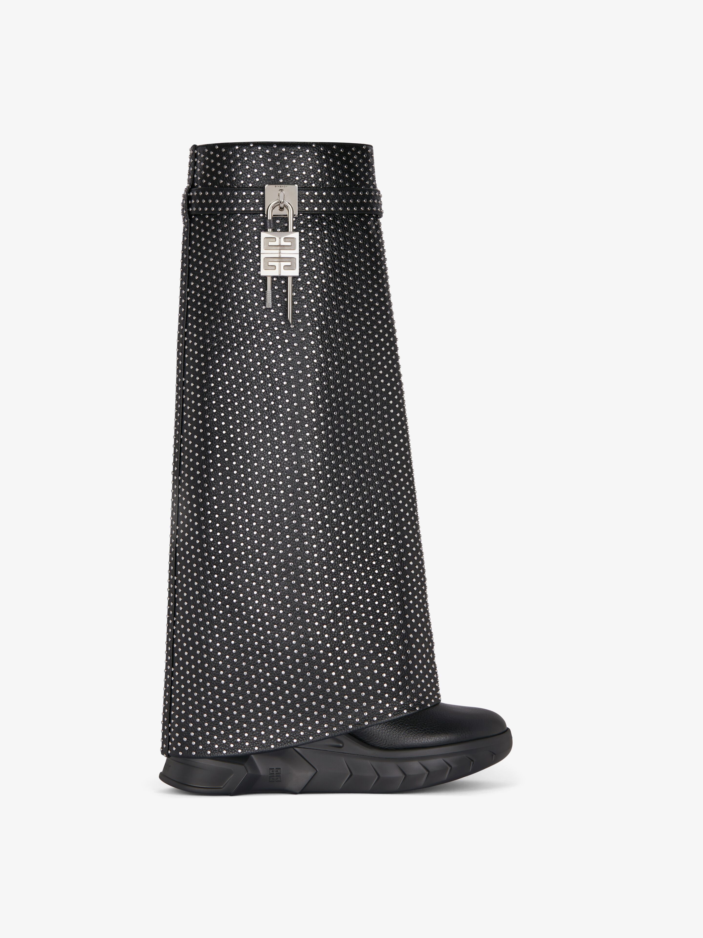 SHARK LOCK BIKER BOOTS IN GRAINED LEATHER WITH STUDS - 1