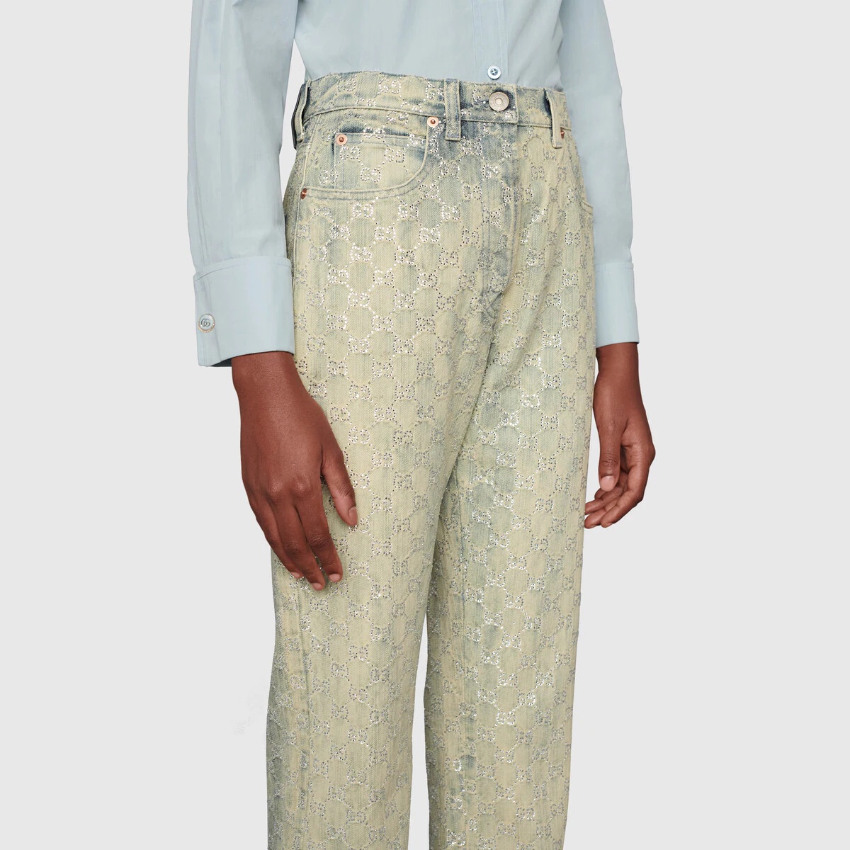 GG jacquard denim pant with crystals - 6