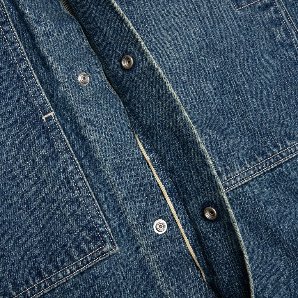 WASHED AND BLEACHED RAW DENIM SHIRT - BLUE - 4