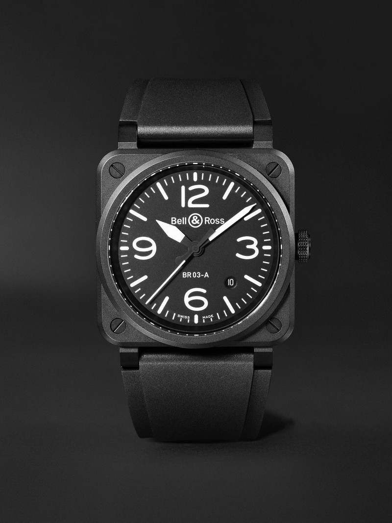 BR 03 Automatic 41mm Ceramic and Rubber Watch, Ref. No. BR03A-BL-CE/SRB Black - 1