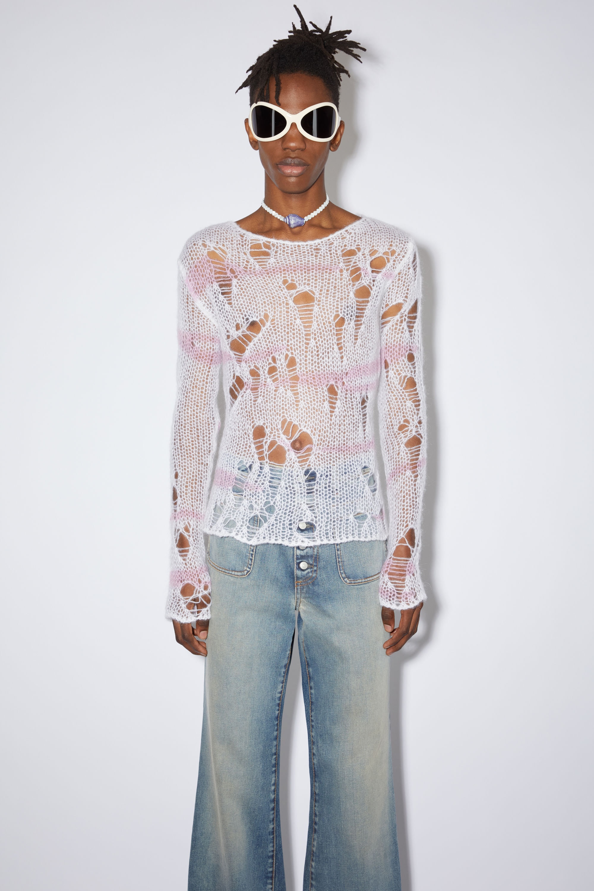 Crew neck jumper - Off white/pink - 2
