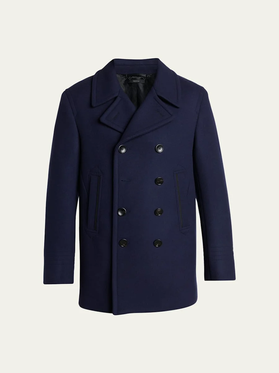 Men's Japanese Felt Double-Breasted Short Peacoat - 1
