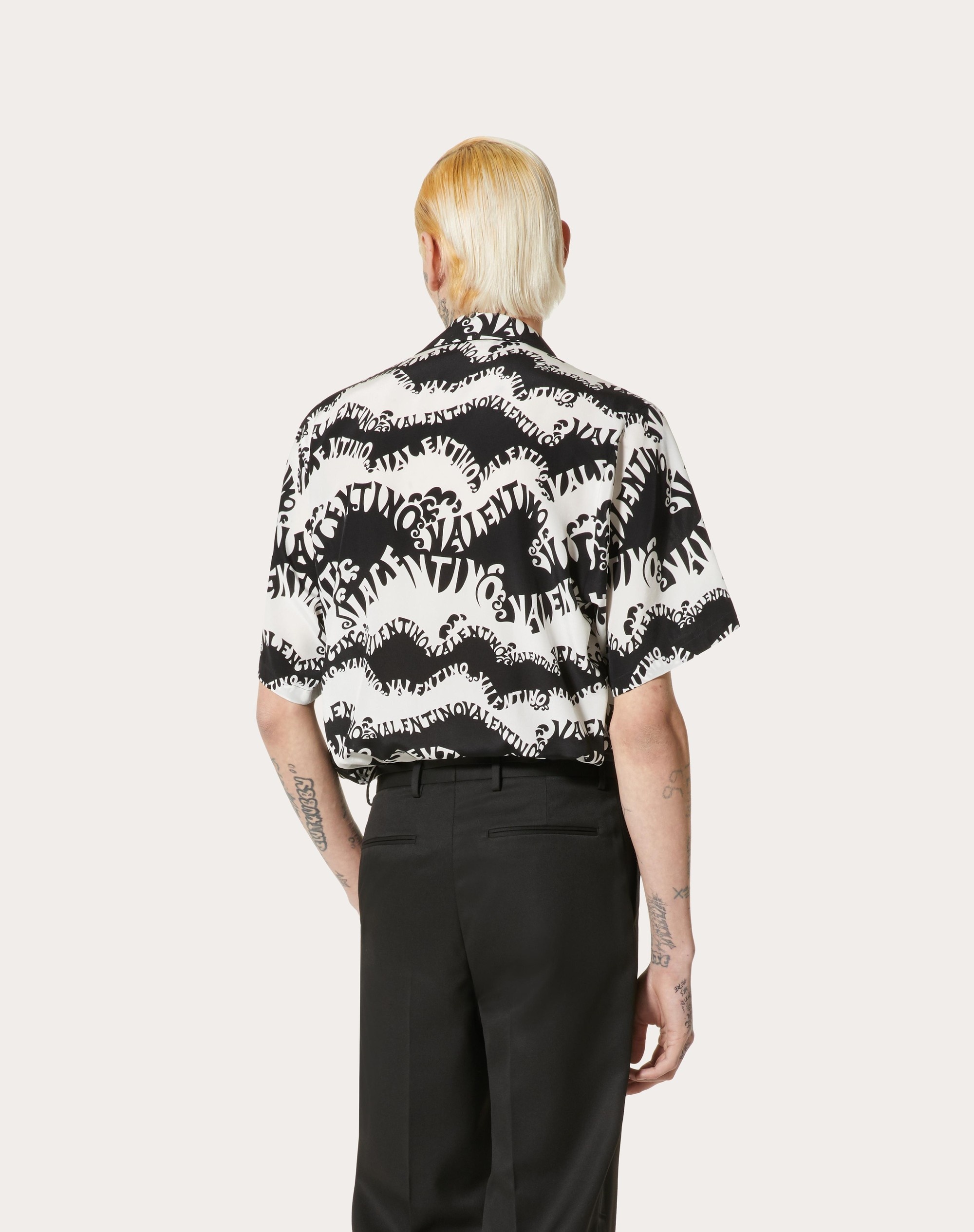 SILK BOWLING SHIRT WITH WAVES VALENTINO ARCHIVE 1970 PRINT - 4