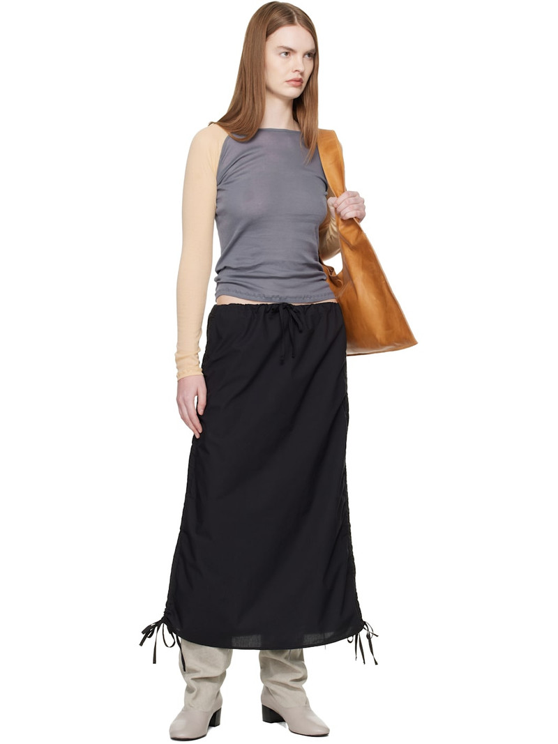 BASERANGE Black Pictorial Strap Midi Skirt outlook