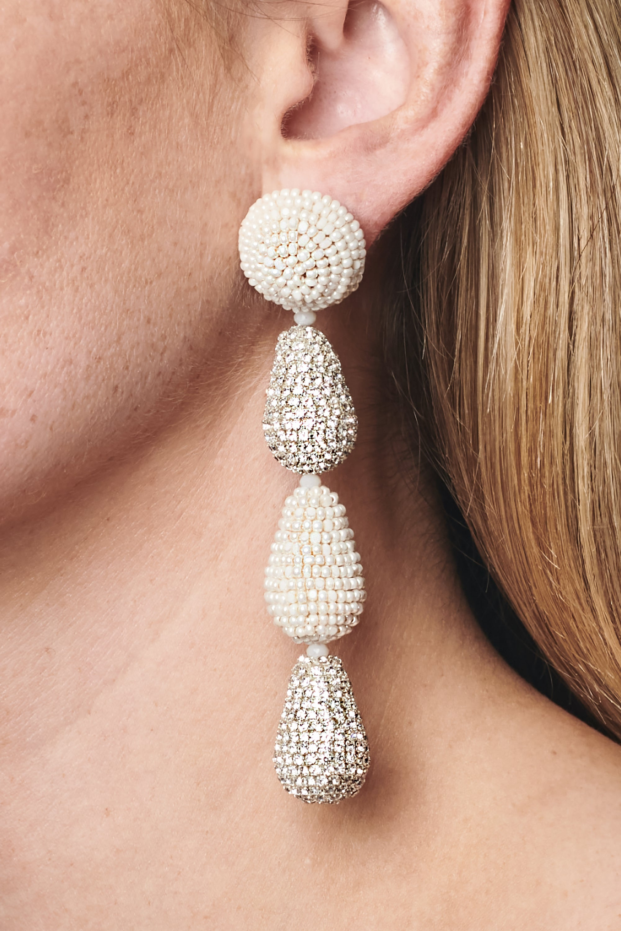 ELIZA EARRINGS - IVORY/CLEAR CRYSTALS - 2