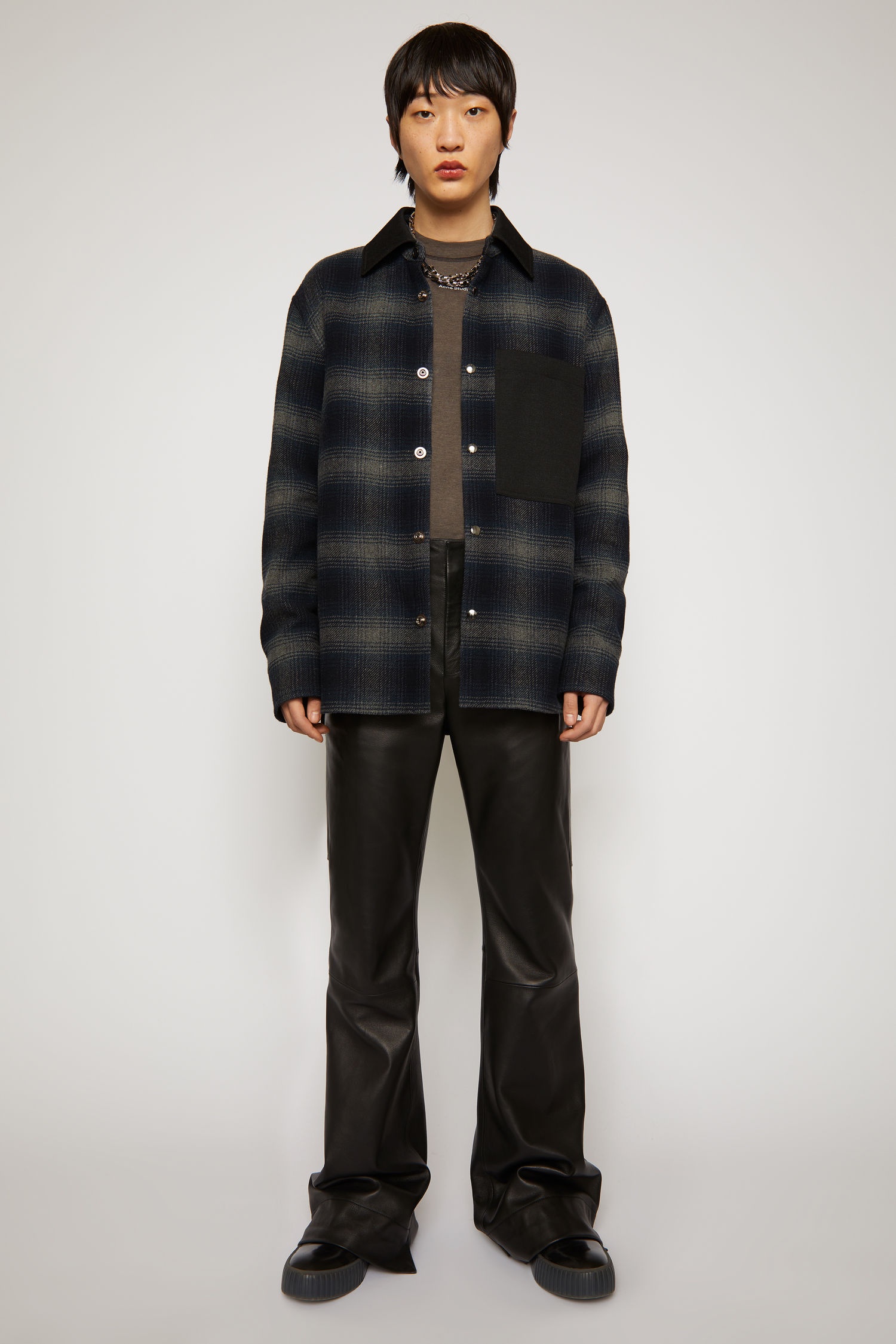 Checked wool-blend jacket navy/grey - 2