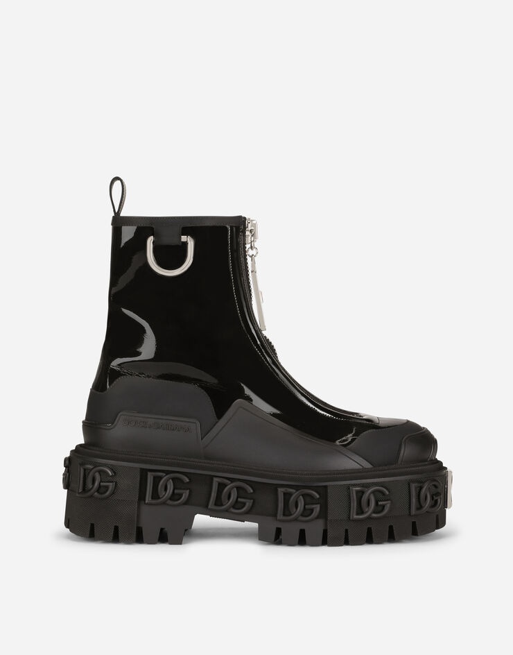 Rubberized calfskin and patent leather ankle boots with DG logo - 1