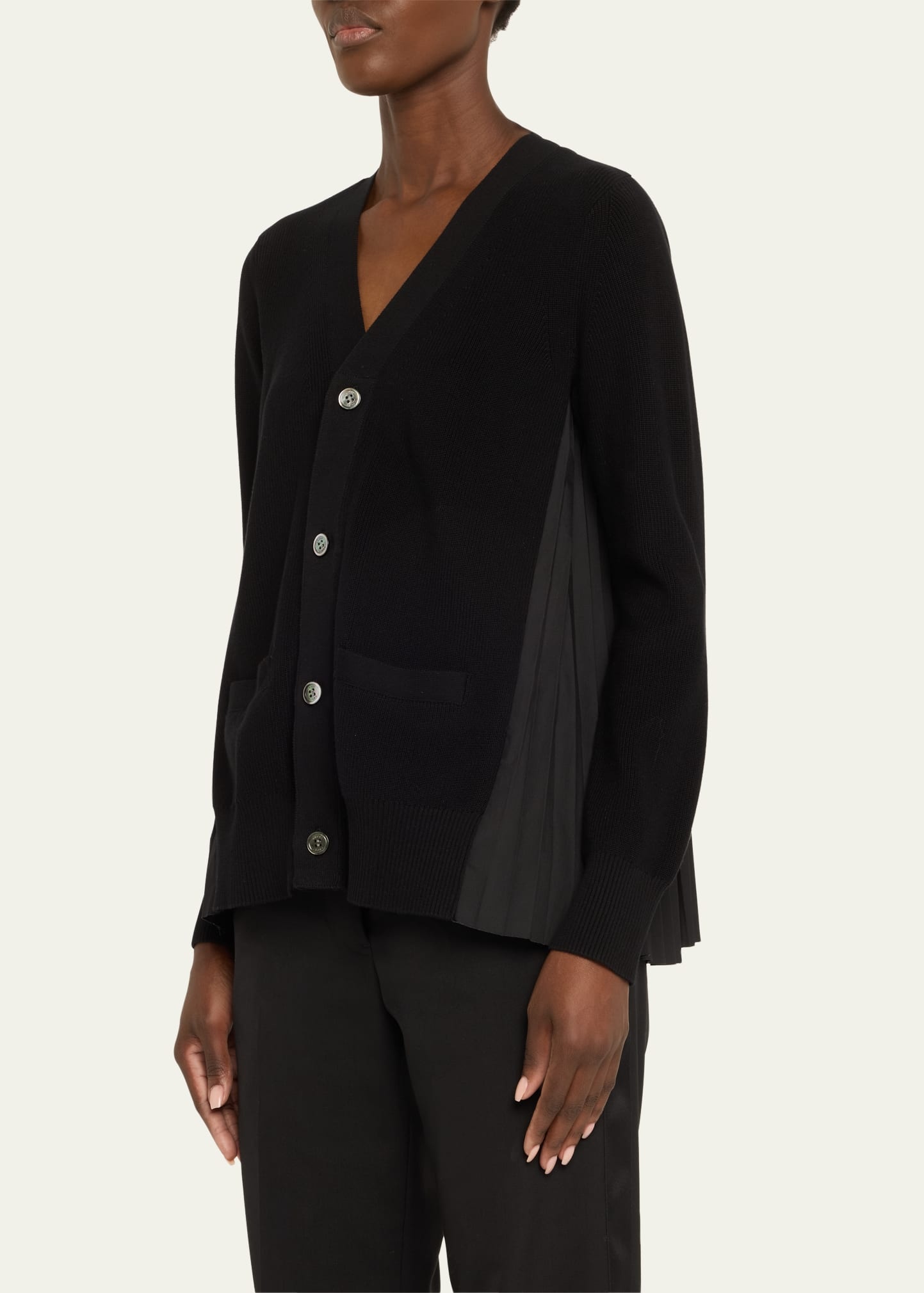 Pleated-Back Knit Button Down Cardigan - 4