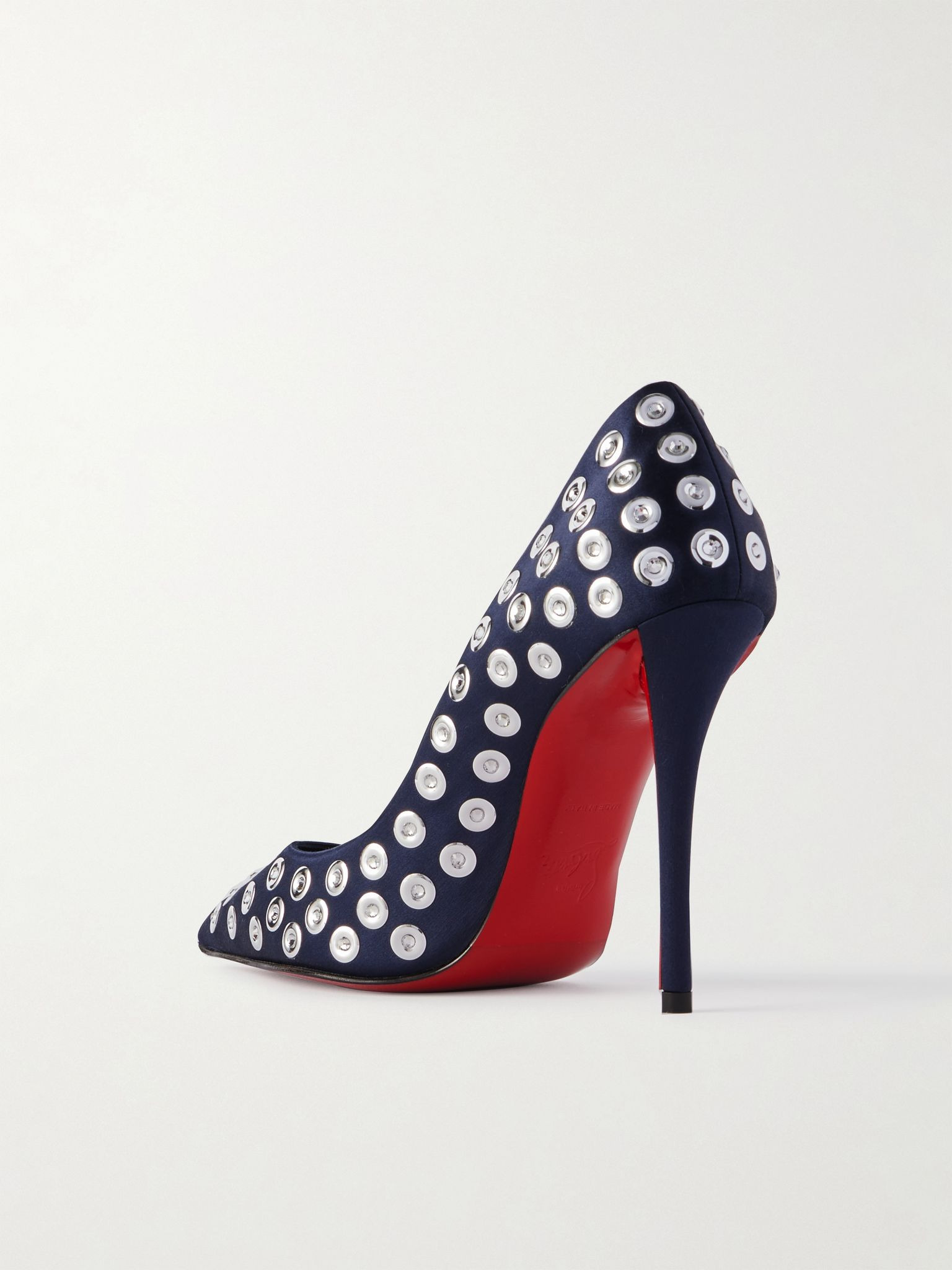 Miss Z Boum Boum 100 embellished satin-crepe pumps Navy - 3