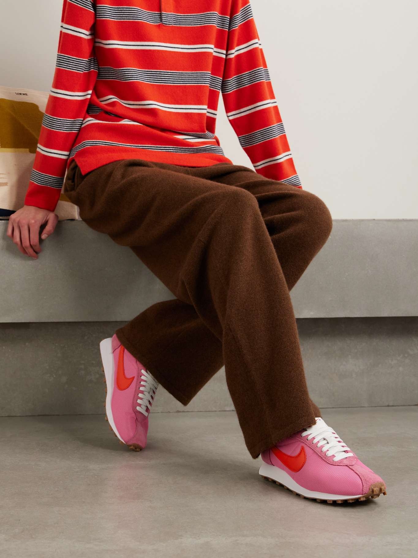 LD-1000 leather and brushed suede-trimmed mesh sneakers Pink - 2