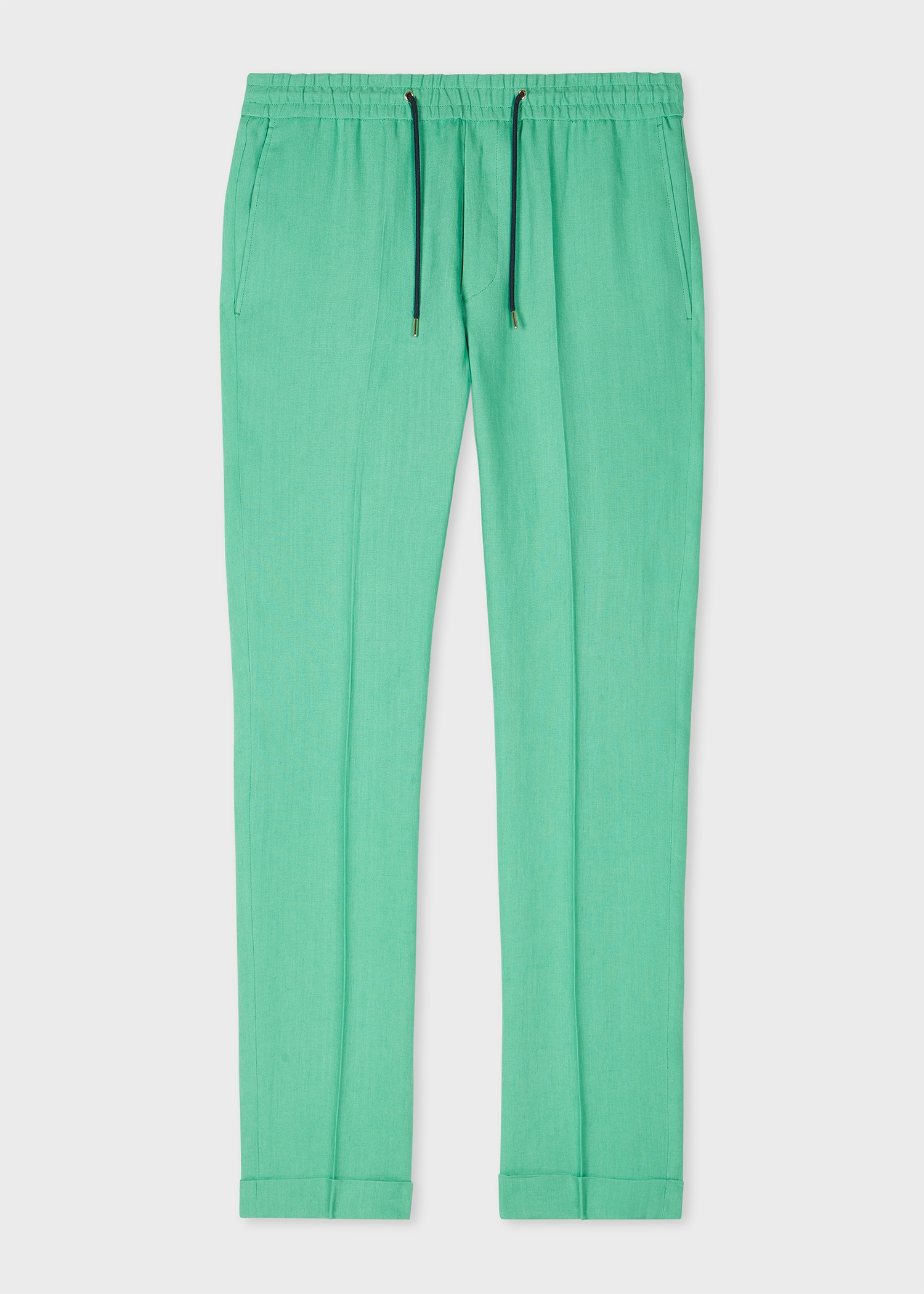 Turquoise Linen Drawstring Trousers - 1
