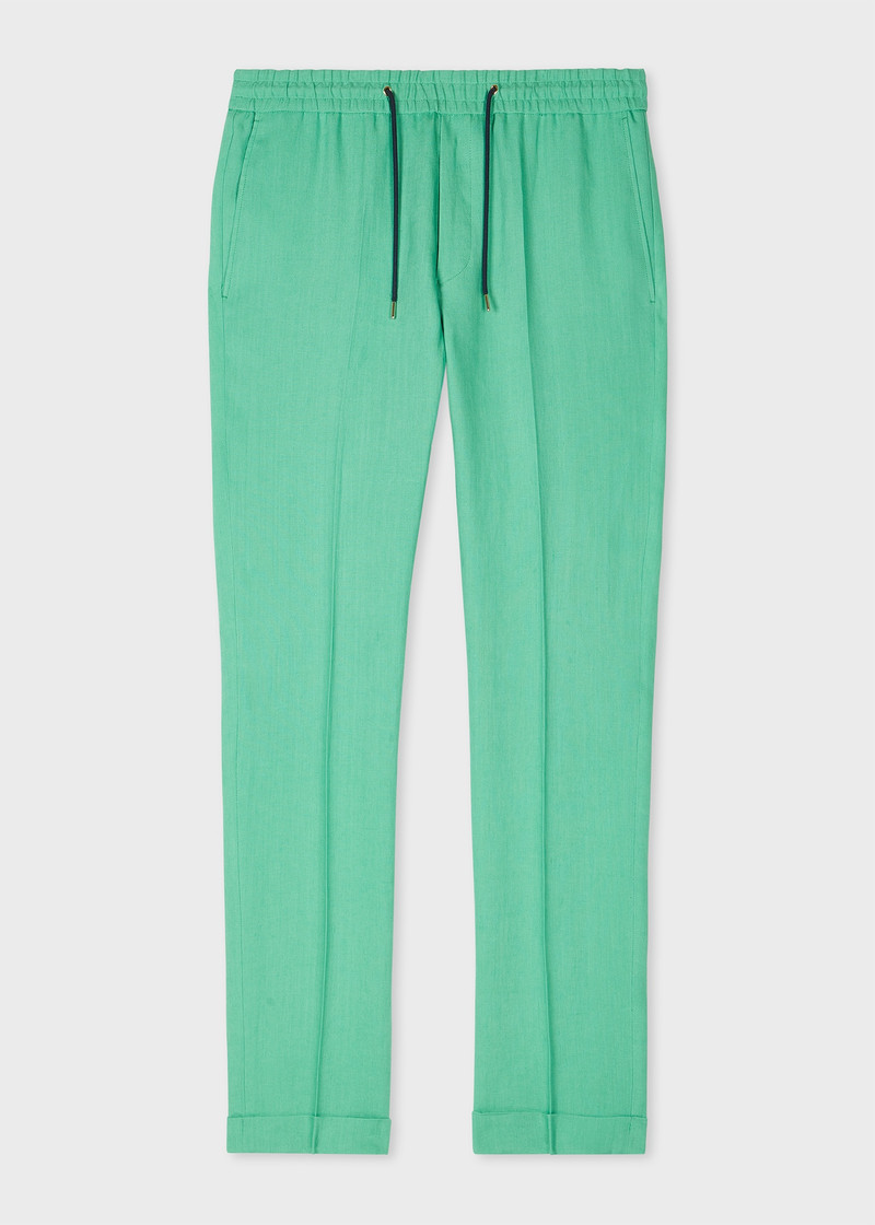 Turquoise Linen Drawstring Trousers 1