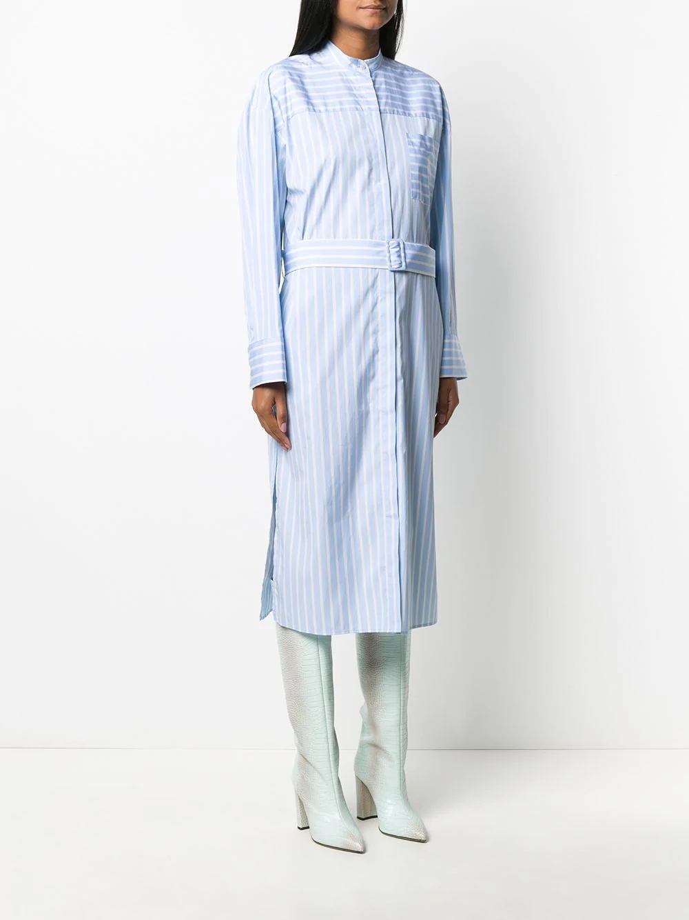 contrast stripe cotton shirt dress - 3