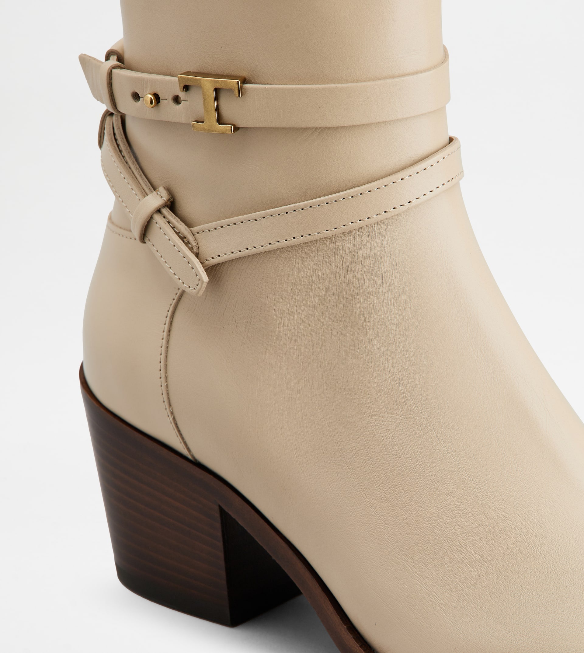 ANKLE BOOTS IN LEATHER - BEIGE - 5