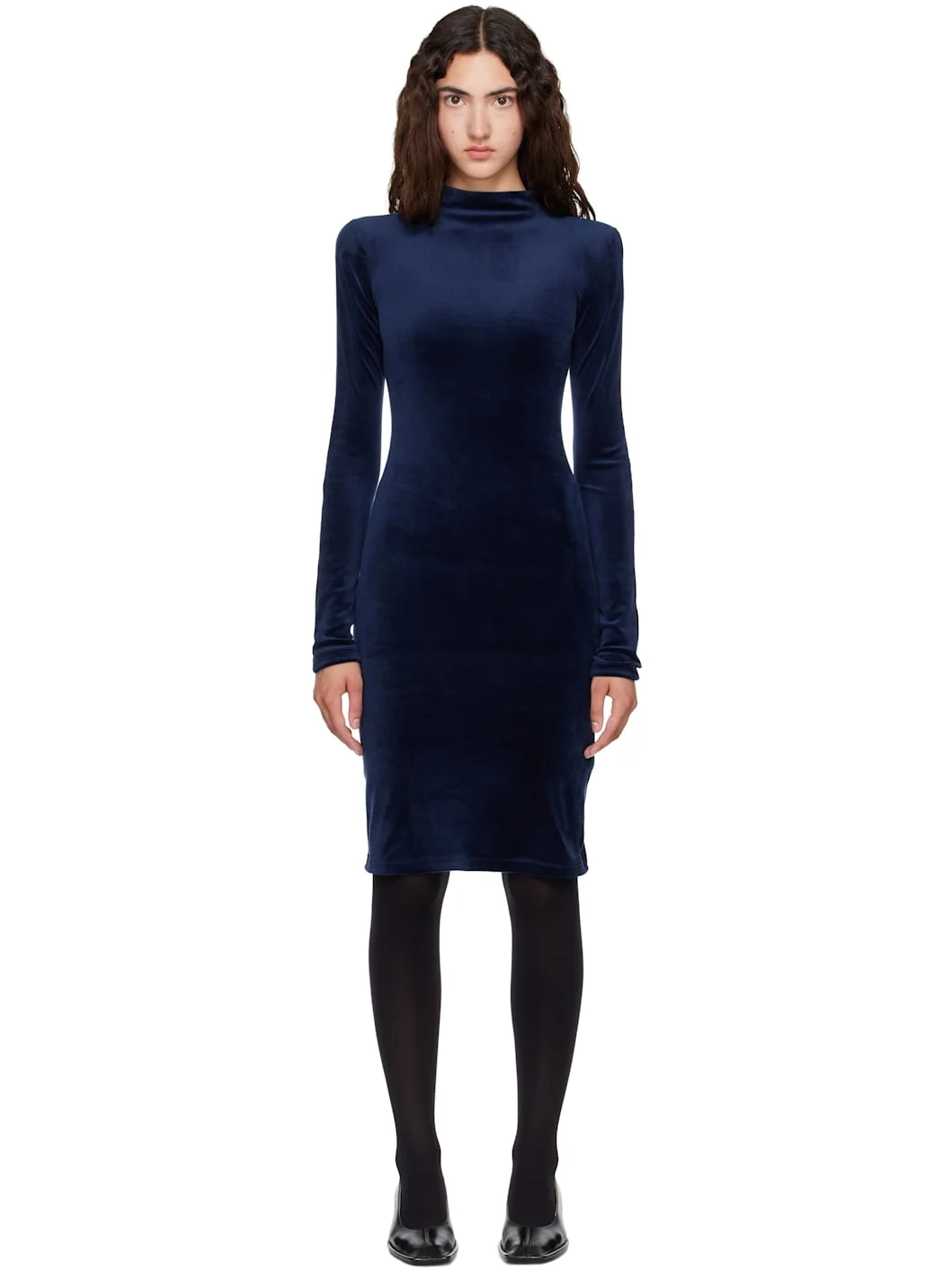Navy & Black Long Sleeve Midi Dress - 1
