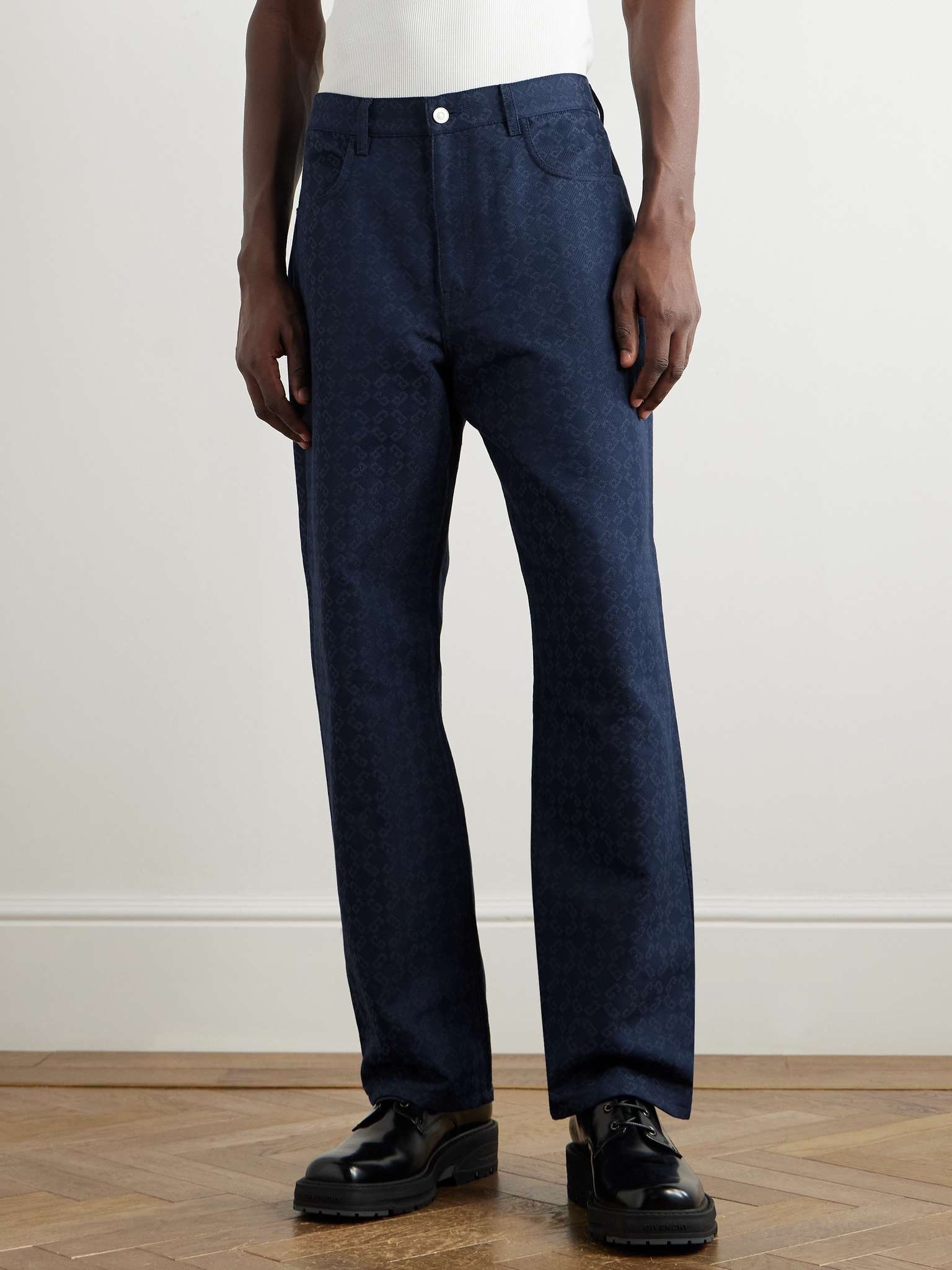 Straight-Leg Logo-Jacquard Cotton-Blend Trousers - 3
