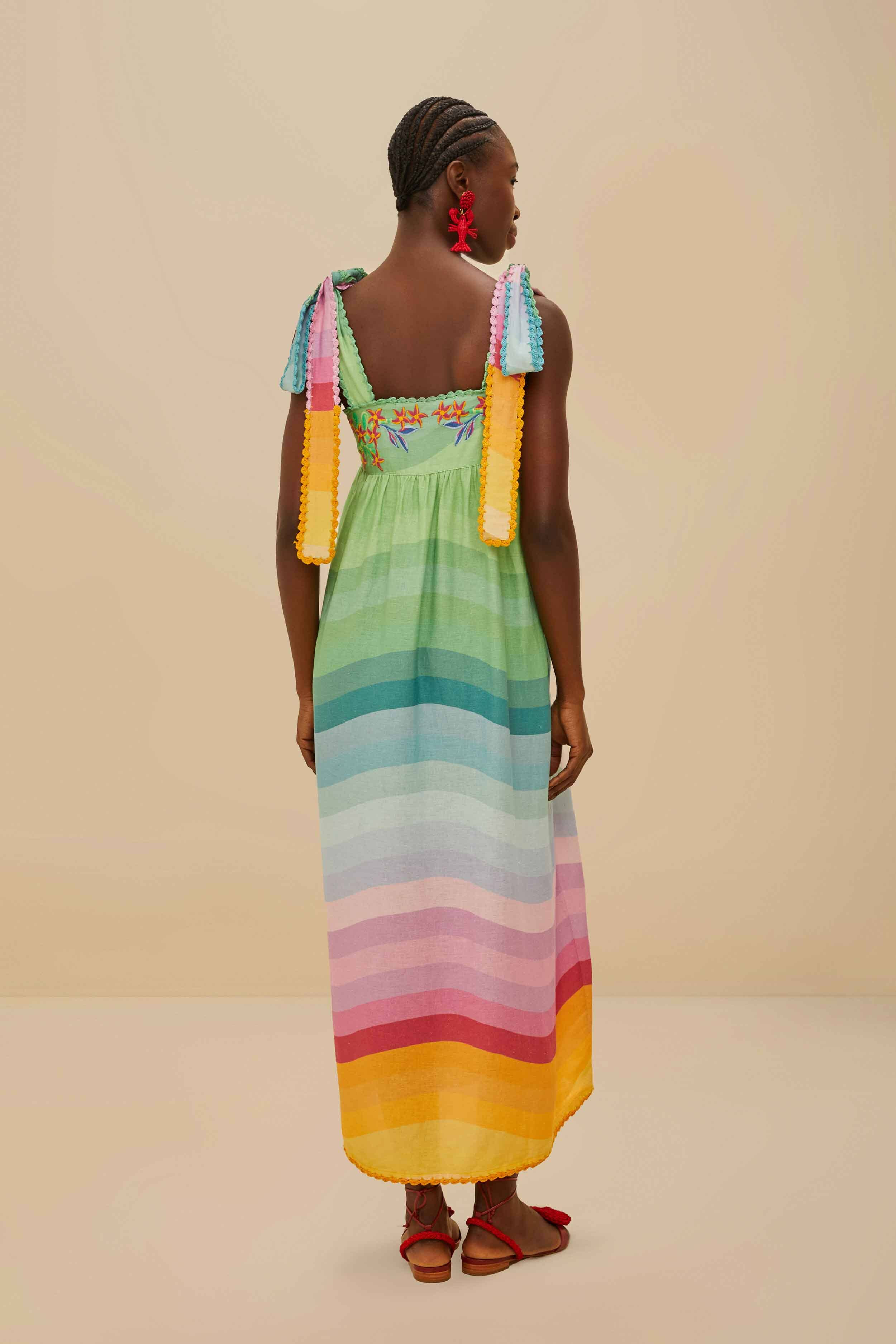 Multicolor Aura Floral Embroidered Euroflax™ Premium Linen Maxi Dress - 4