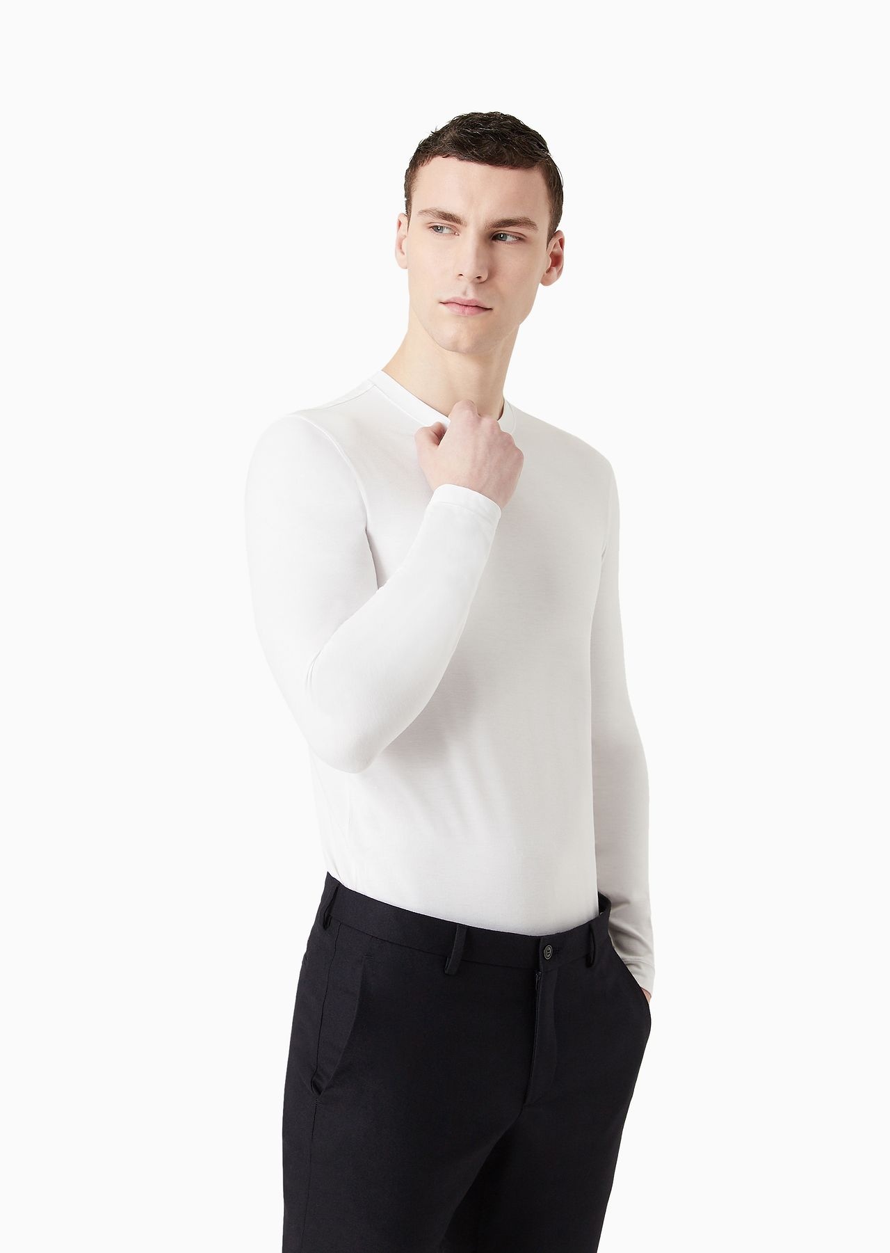 Stretch viscose jersey jumper with crew neck and long sleeves - 5