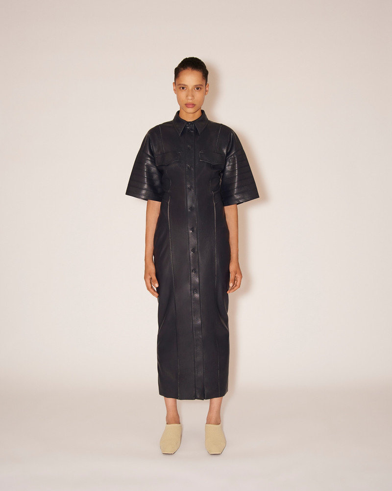 Nanushka TAISSA - Vegan leather corrugated dress - Navy outlook