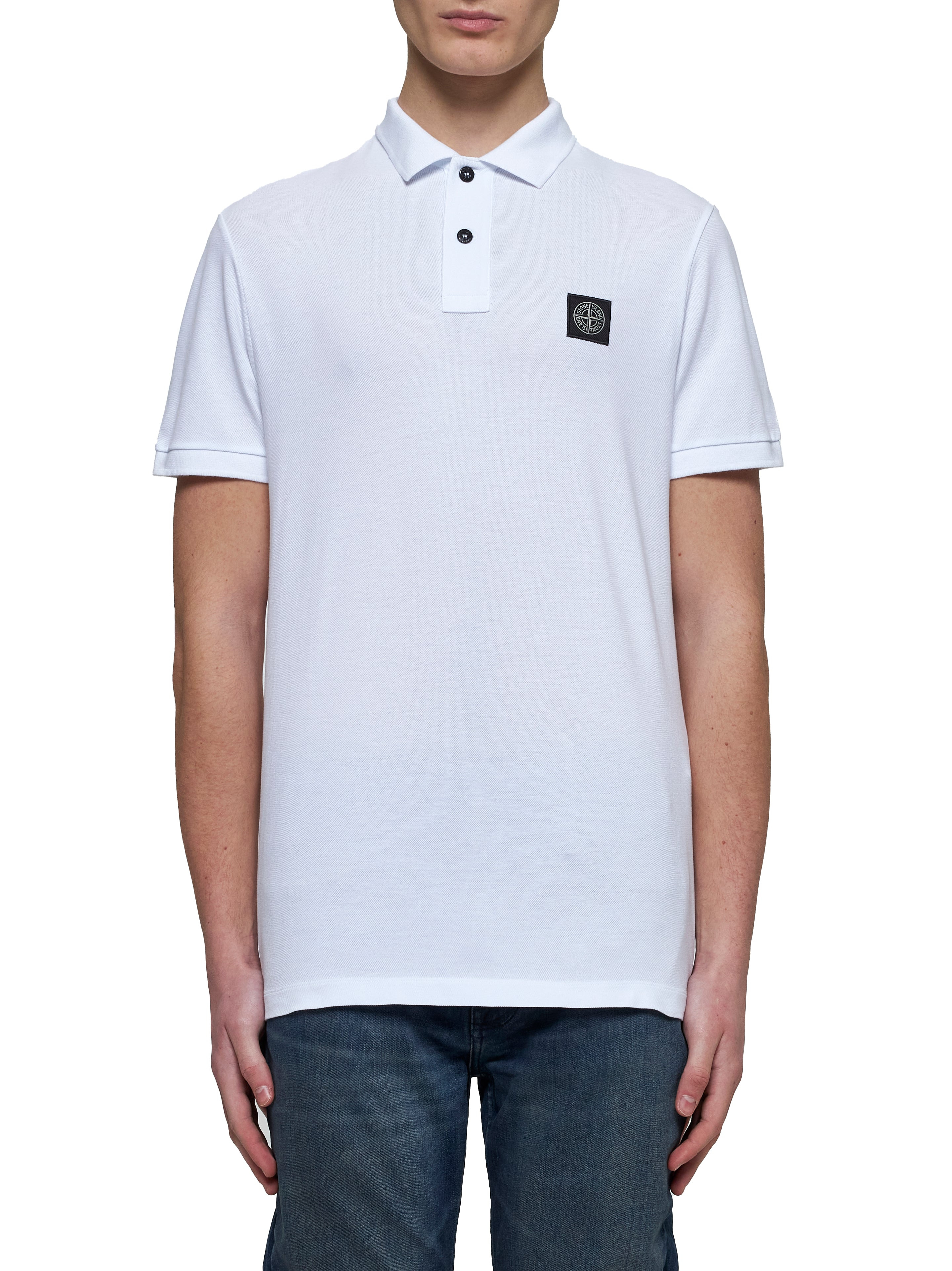 White stretch piqué logo patch polo shirt - 2