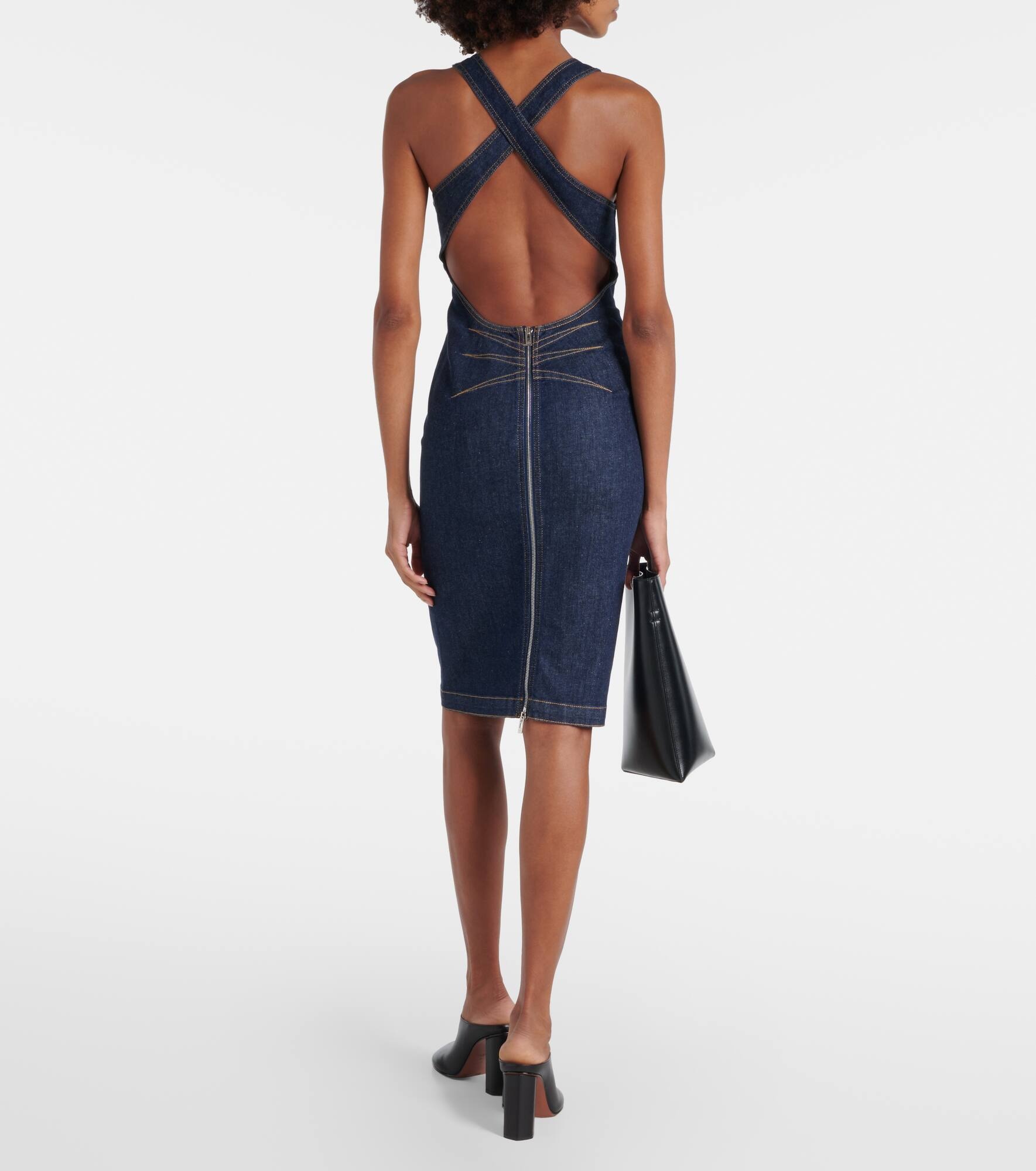 Open-back cotton-blend midi dress - 3
