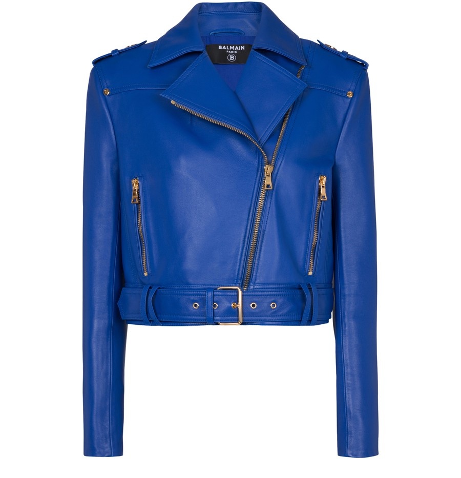 Short leather biker jacket - 1
