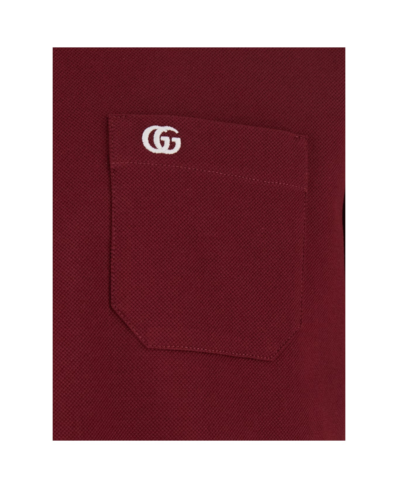 Bordeaux Polo Shirt With Striped Motif On The Collar And Double G Embroidery On The Front In Cotton  - 3