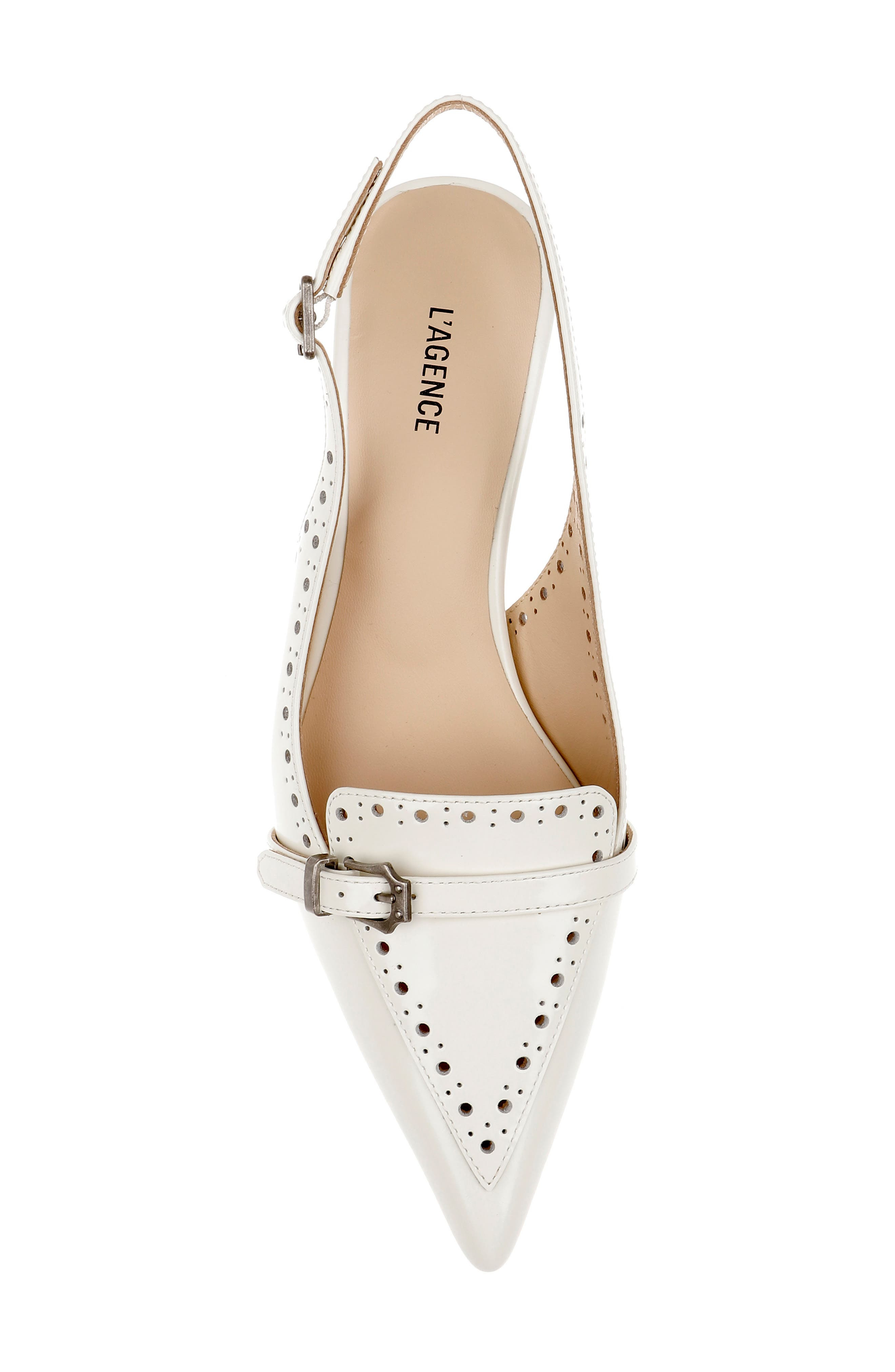 L'AGENCE Lourdes Slingback Pointed Toe Kitten Heel Pump in Pearl Leather at Nordstrom - 5