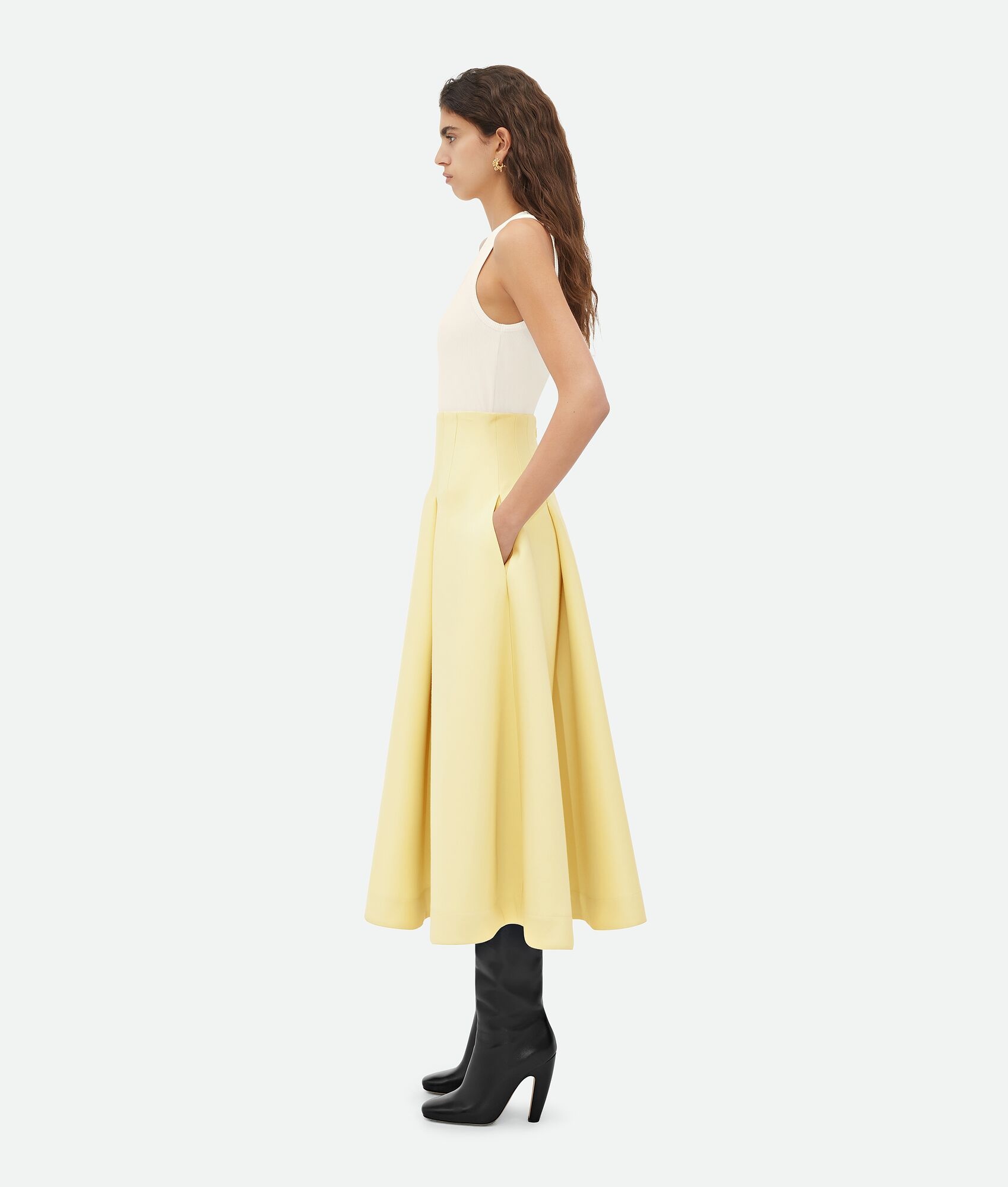 Compact Wool Wide Midi Skirt - 2