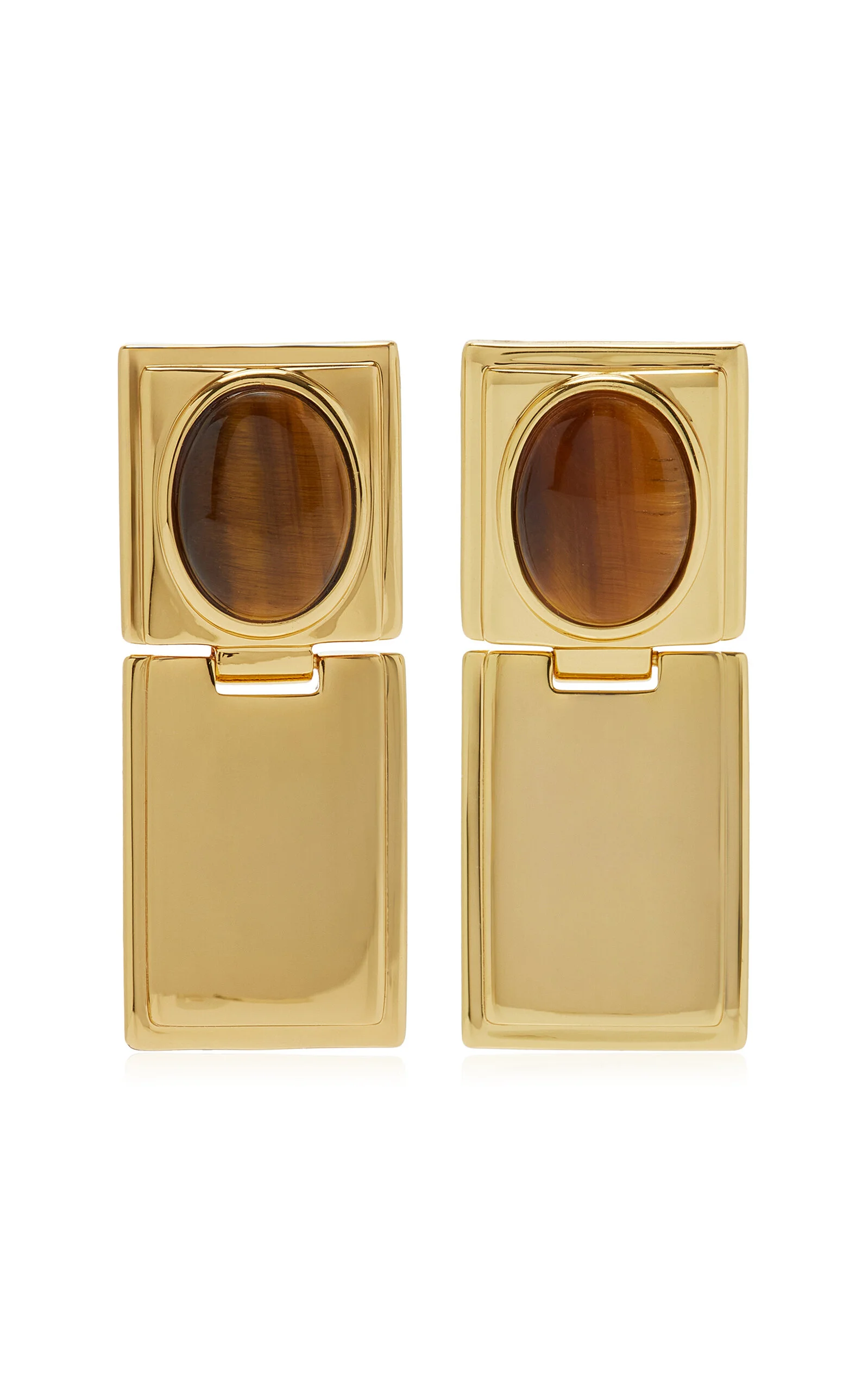 Signet Tiger's Eye Hinge Earrings - 1