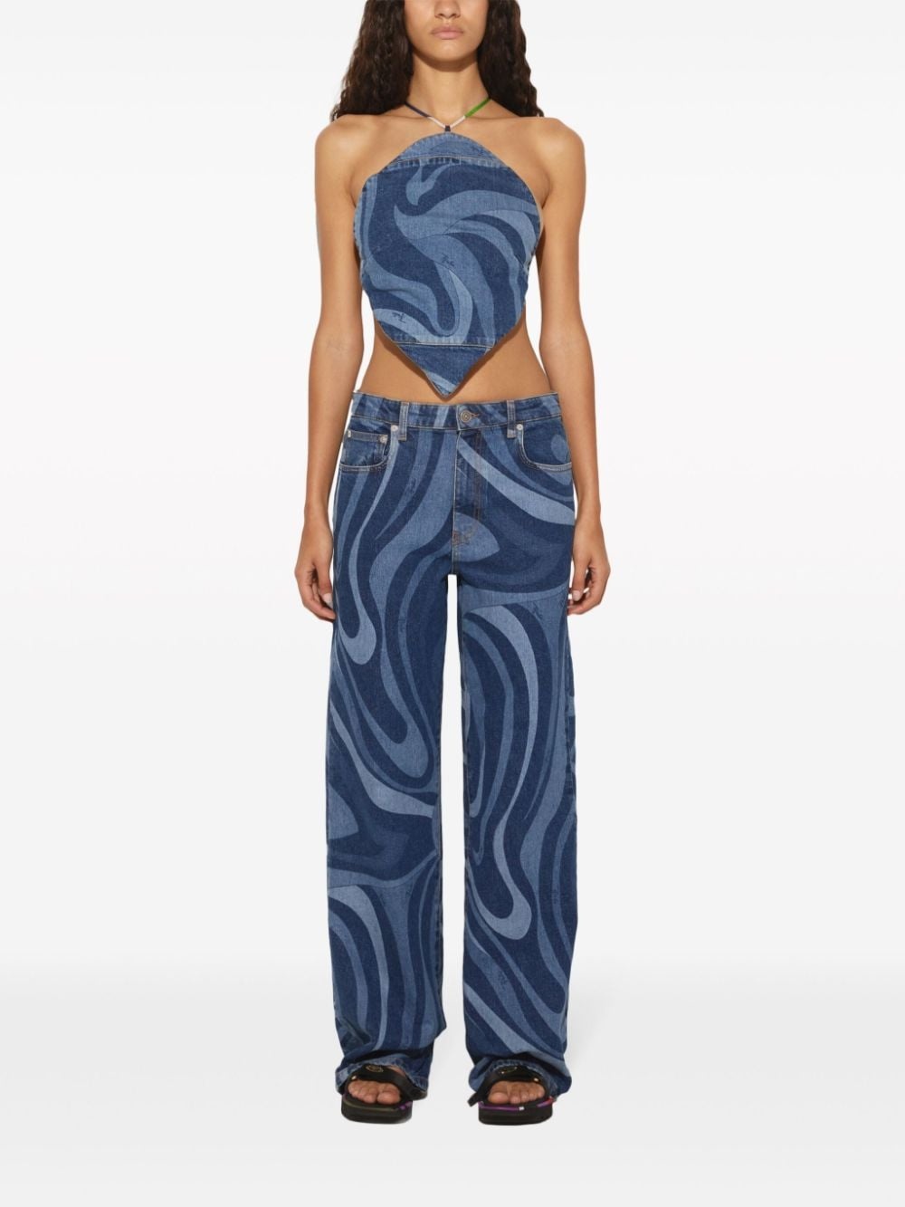 Marmo-print denim top - 2