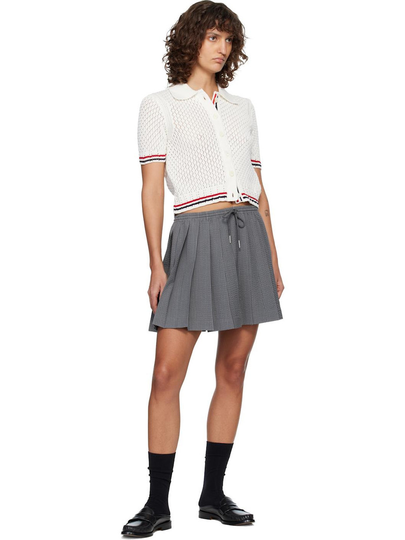 Thom Browne Gray Wool Seersucker Drawstring Pleated Miniskirt outlook