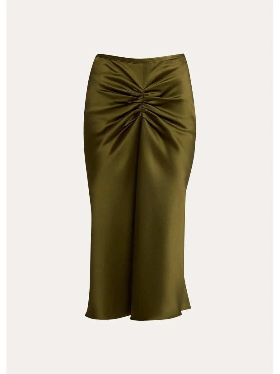 Bela Gathered Waist Satin Midi Skirt - 1