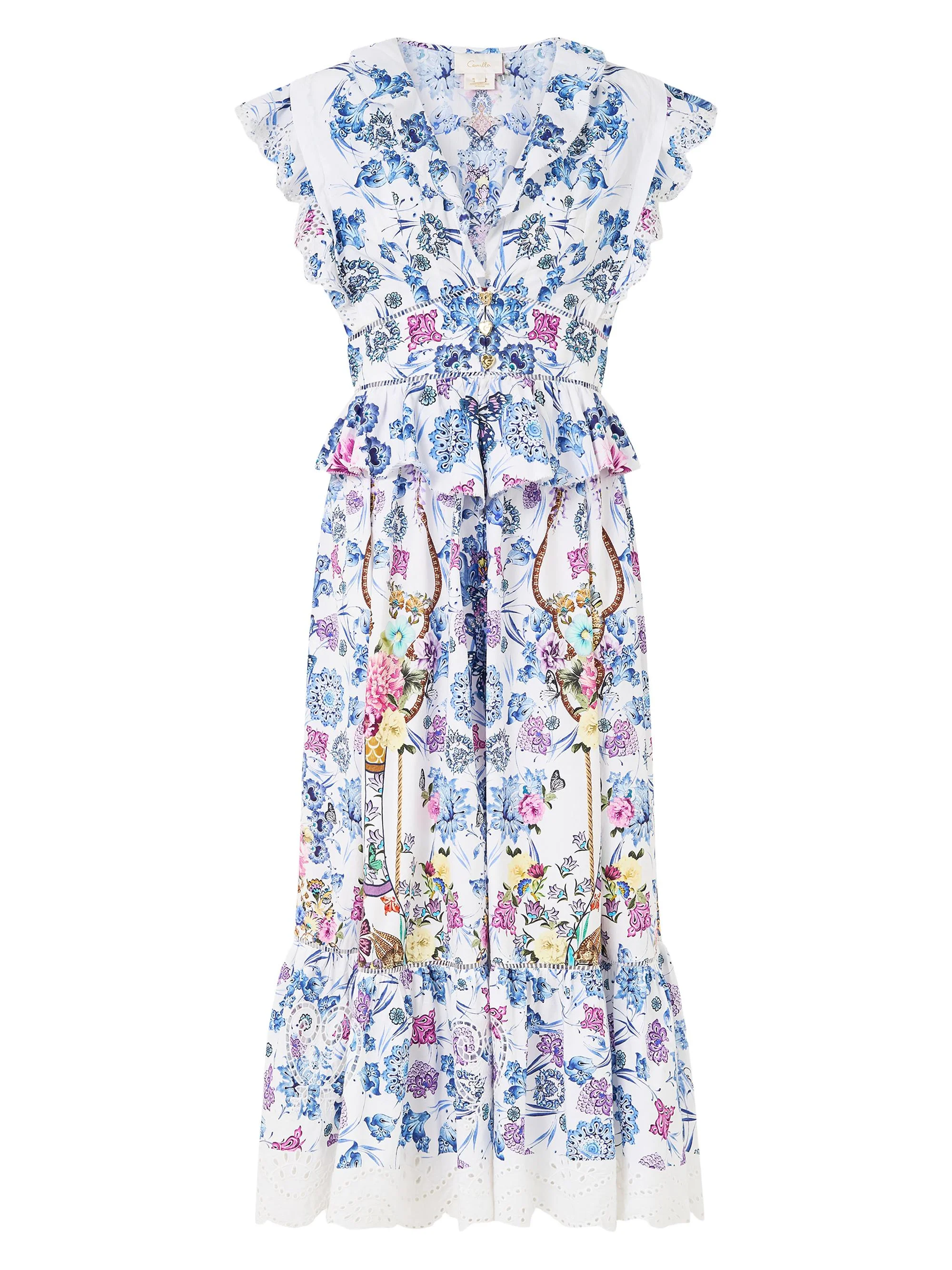 Women's Floral Ruffled Cotton Midi-Dress - All About That Lace - 1