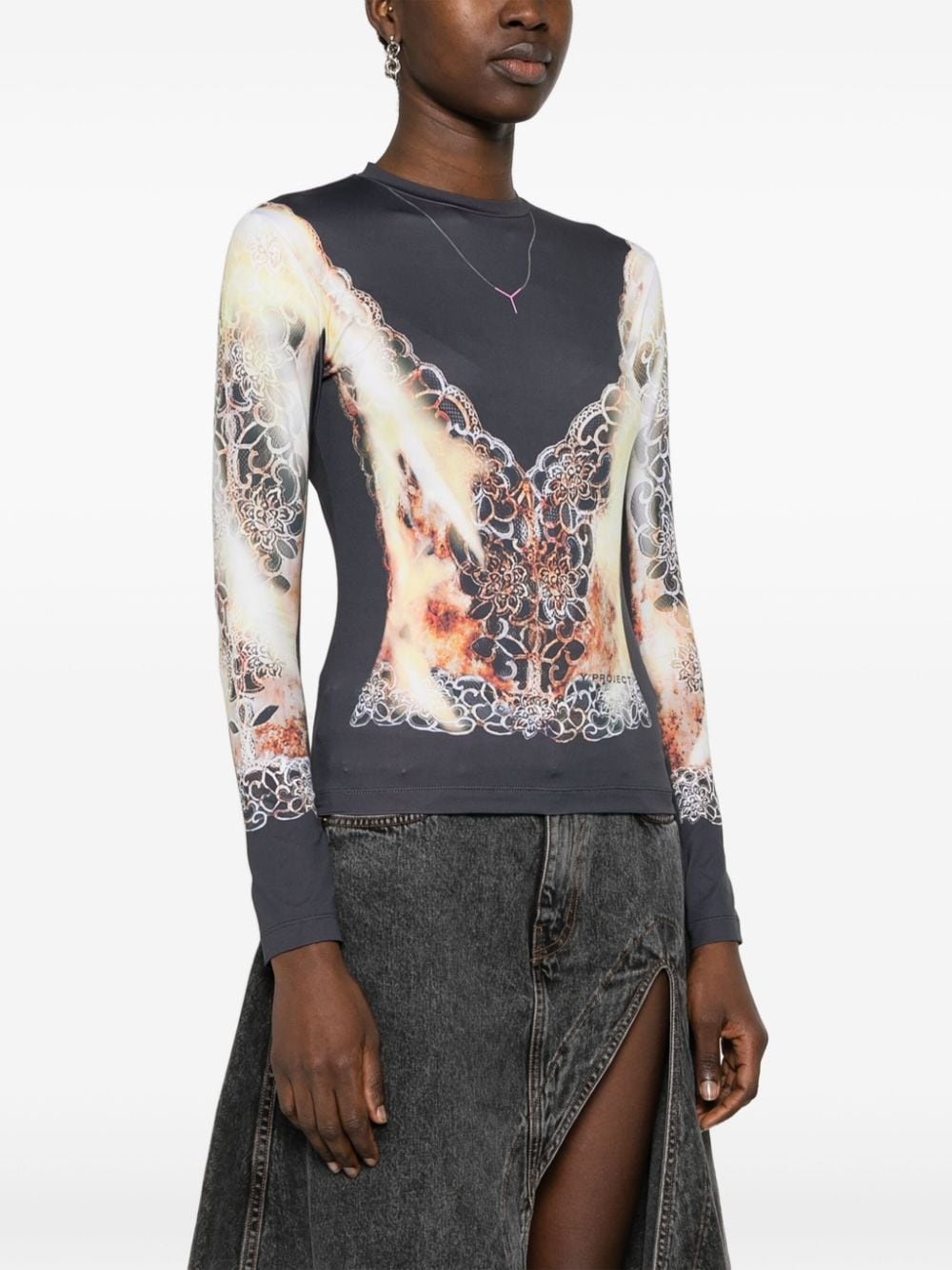 lace-print jersey top - 3
