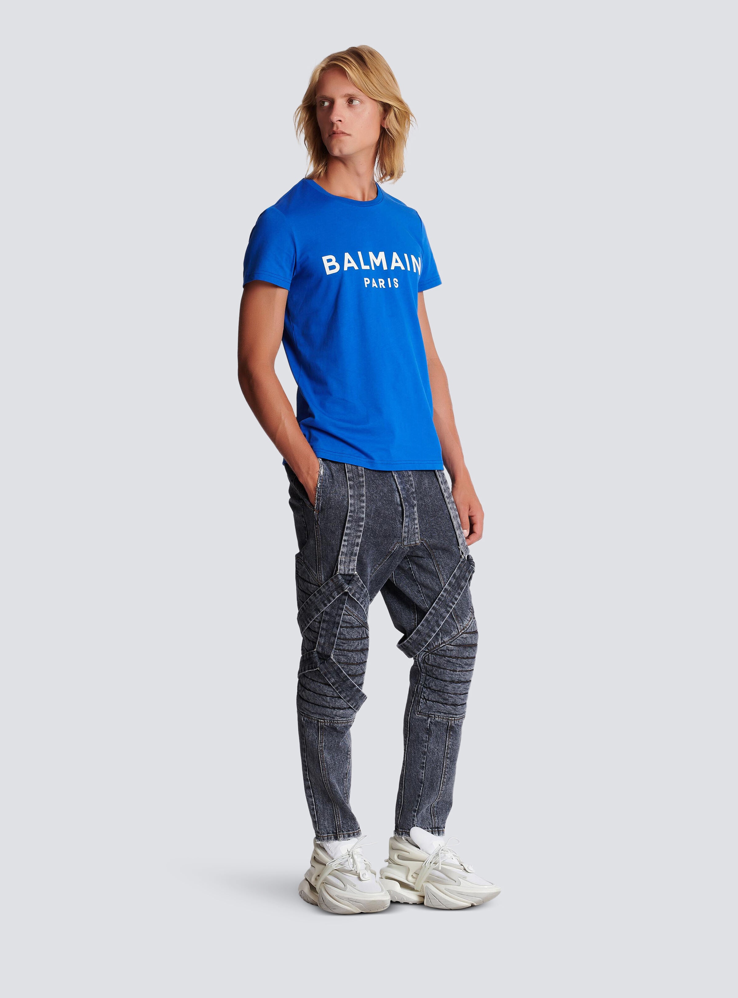 Eco-responsible cotton T-shirt with Balmain logo print - 3
