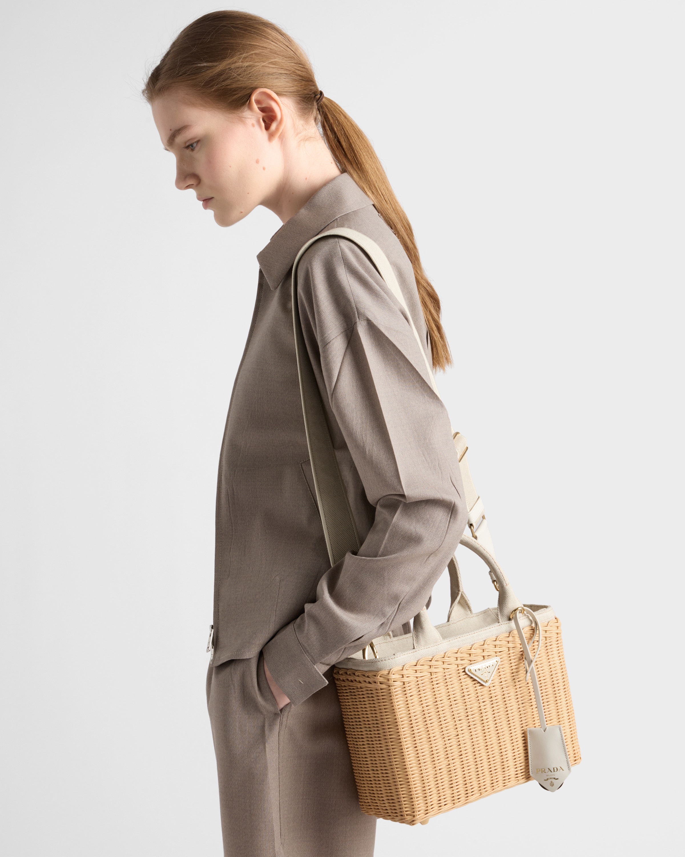 Medium wicker and linen blend tote bag - 2