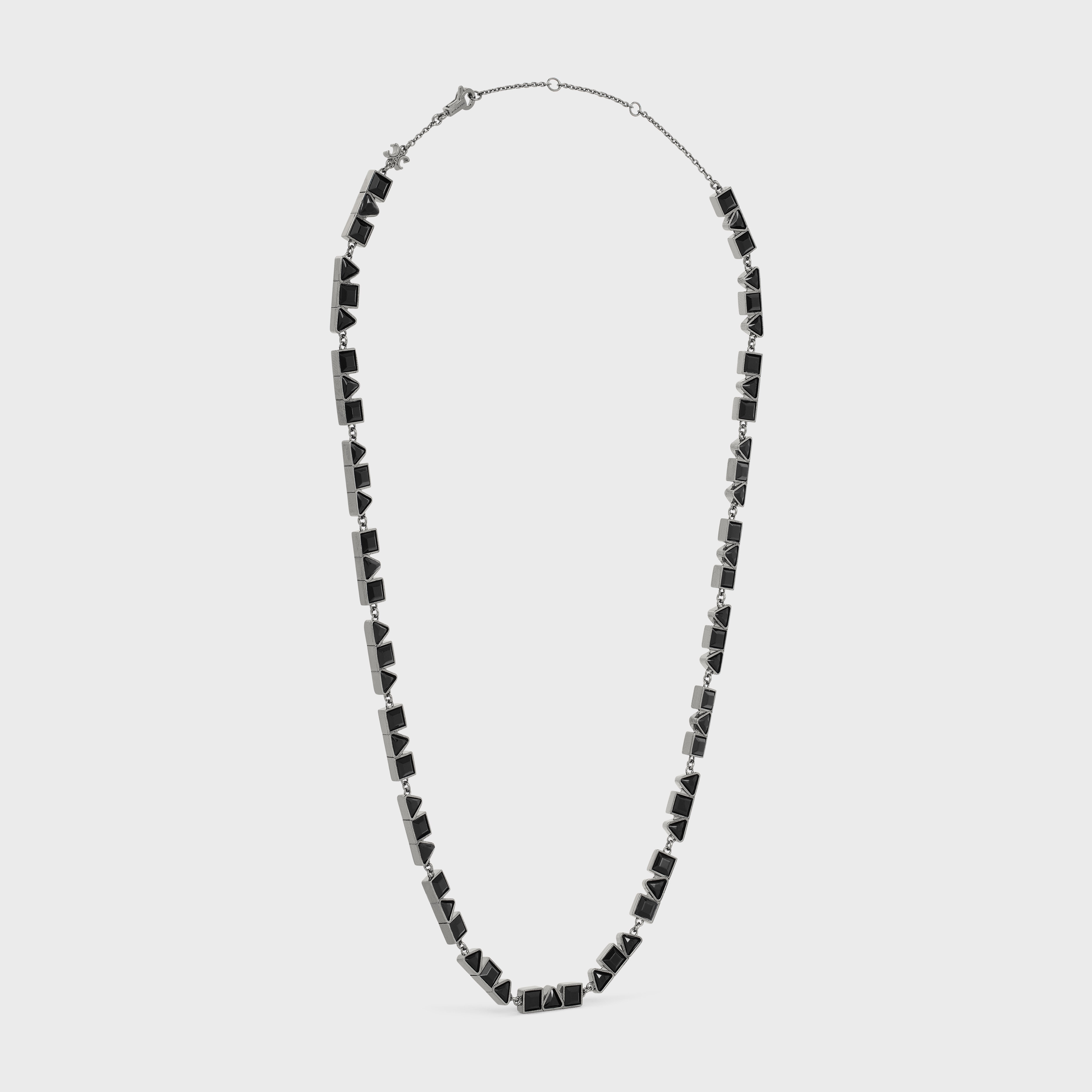 Celine Geometric Necklace in Brass with Old Rhodium Finish and Strass - 3