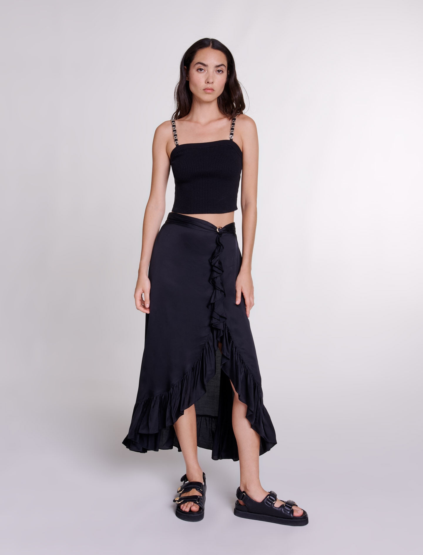 Long satin-effect ruffled skirt - 2