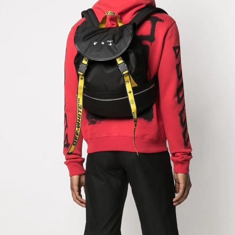 Men's Off-White 21 logo Printing Series Functional backpack schoolbag Black OMNB036S21FAB0011001 - 5