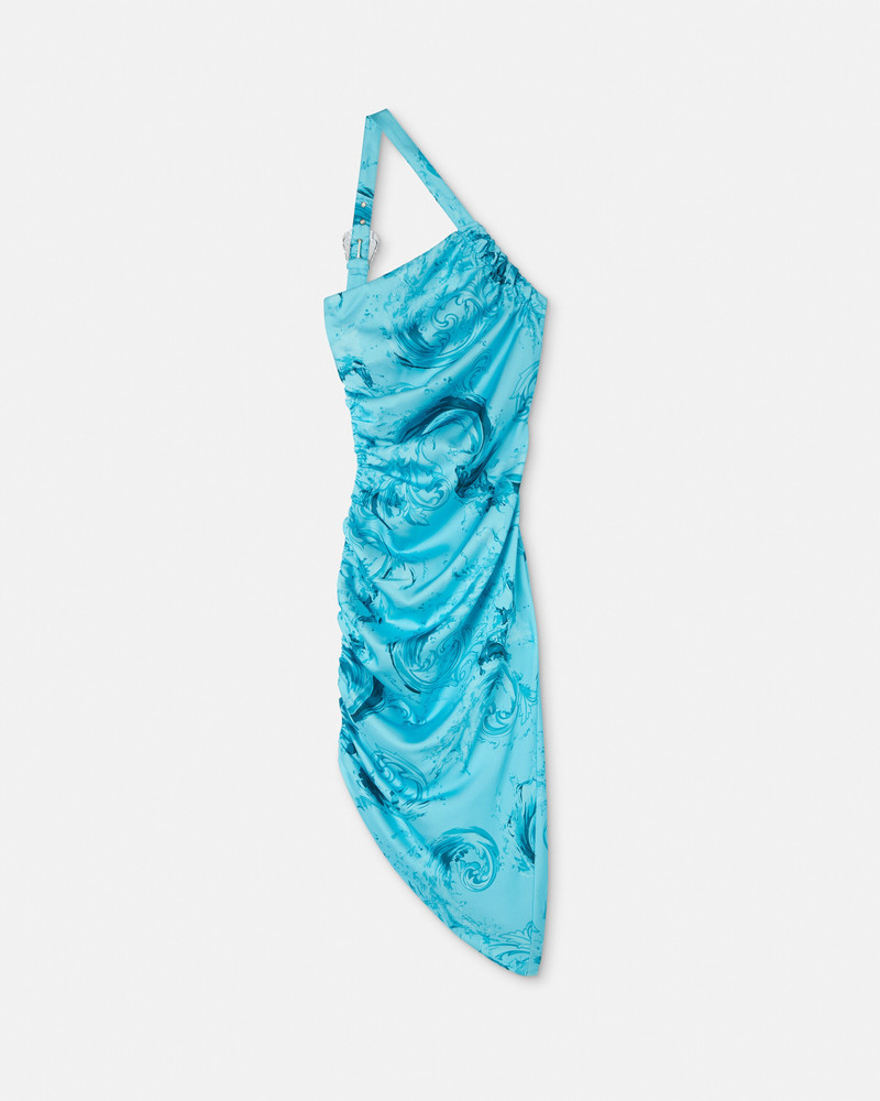 Printed Draped One-Shoulder Midi Dress 1