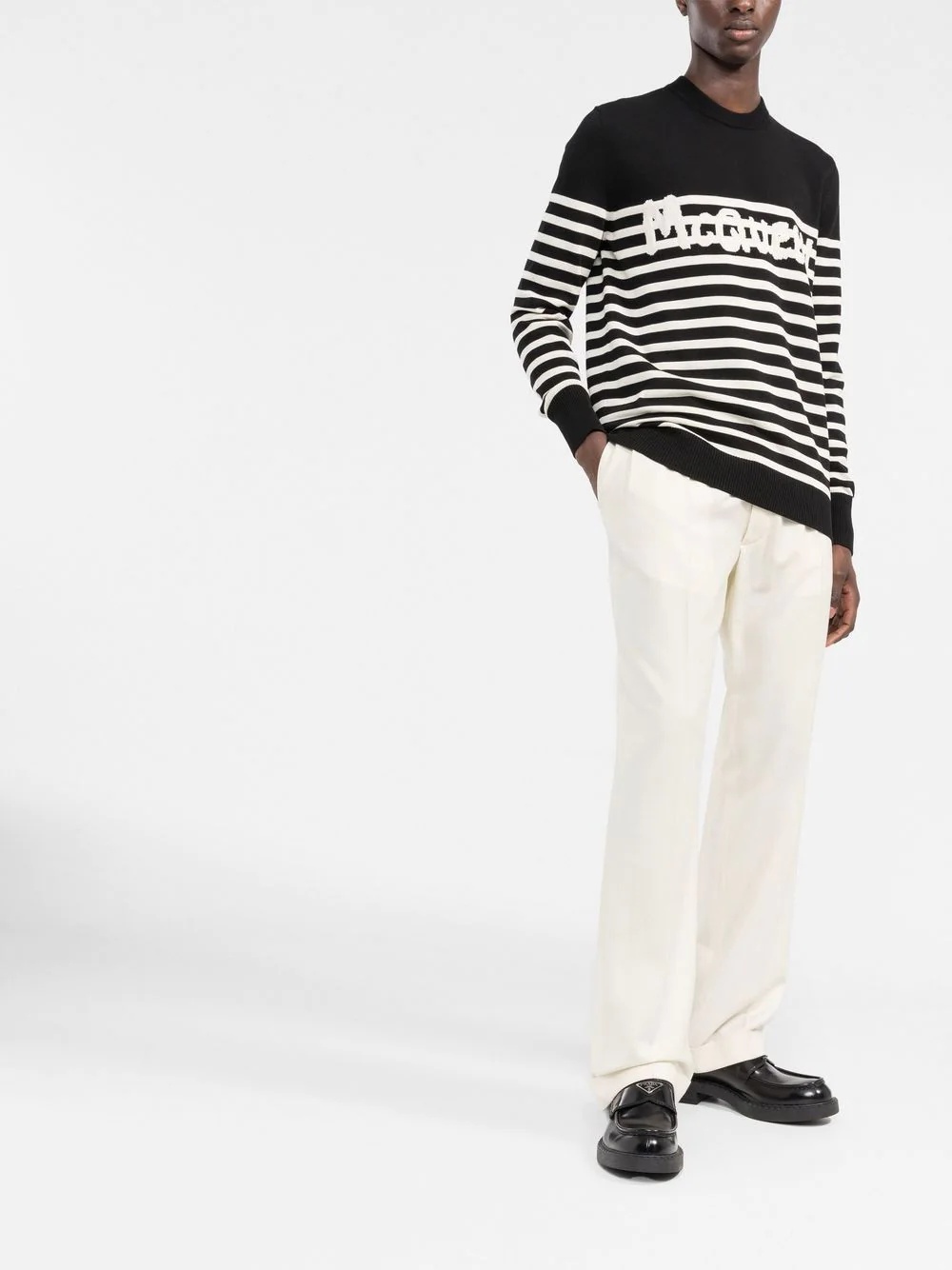 logo-knit striped cotton jumper - 2