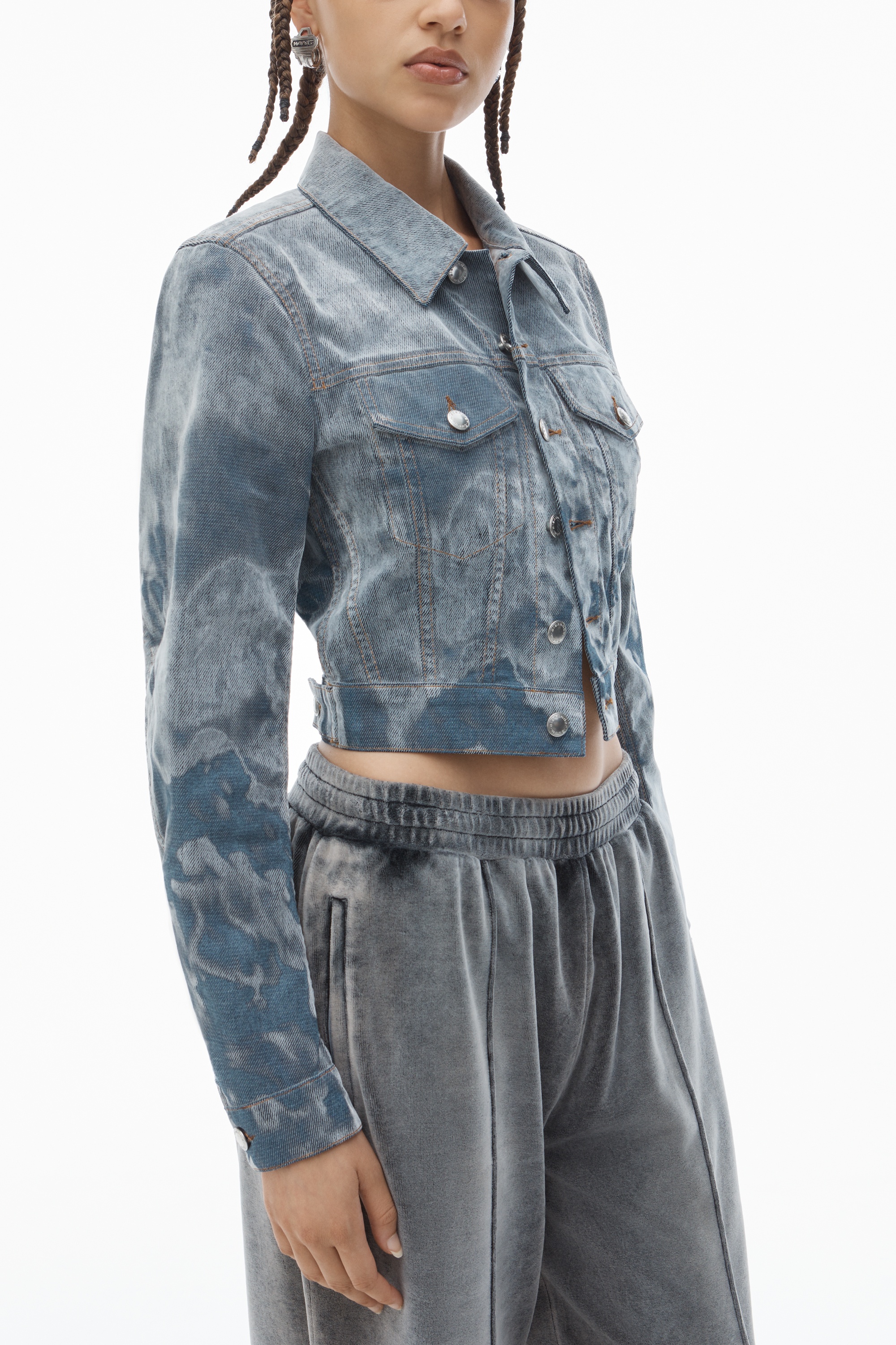 Slim Trucker Jacket in Flocked Denim - 3