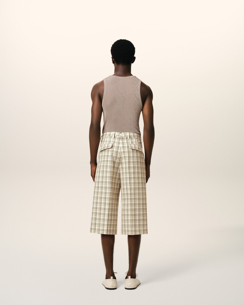 BEIGE CHECKED WOOL WIDE BERMUDA 4