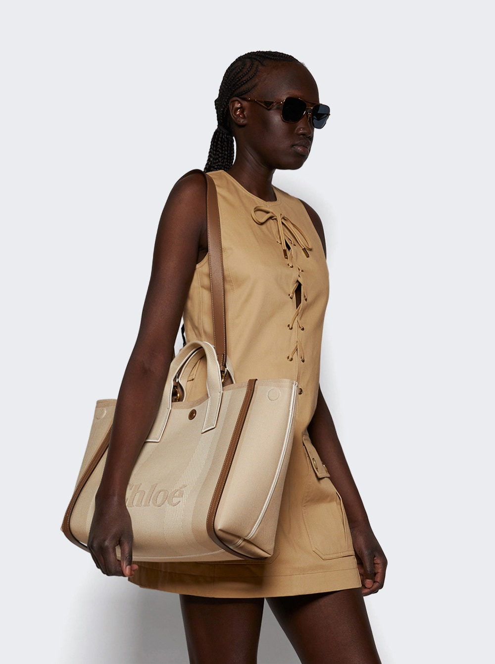 Carry Tote Bag In Canvas Beige - 2