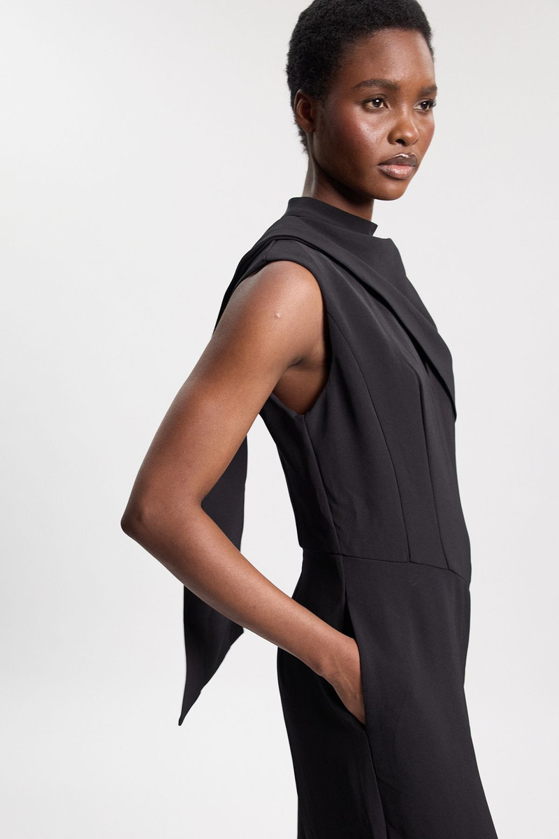 KAREN MILLEN Tailored Crepe Cape Asymmetric Cape Neck Detail Jumpsuit outlook