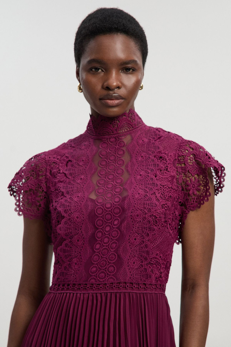Petite Guipure Lace Pleated Maxi Dress 2