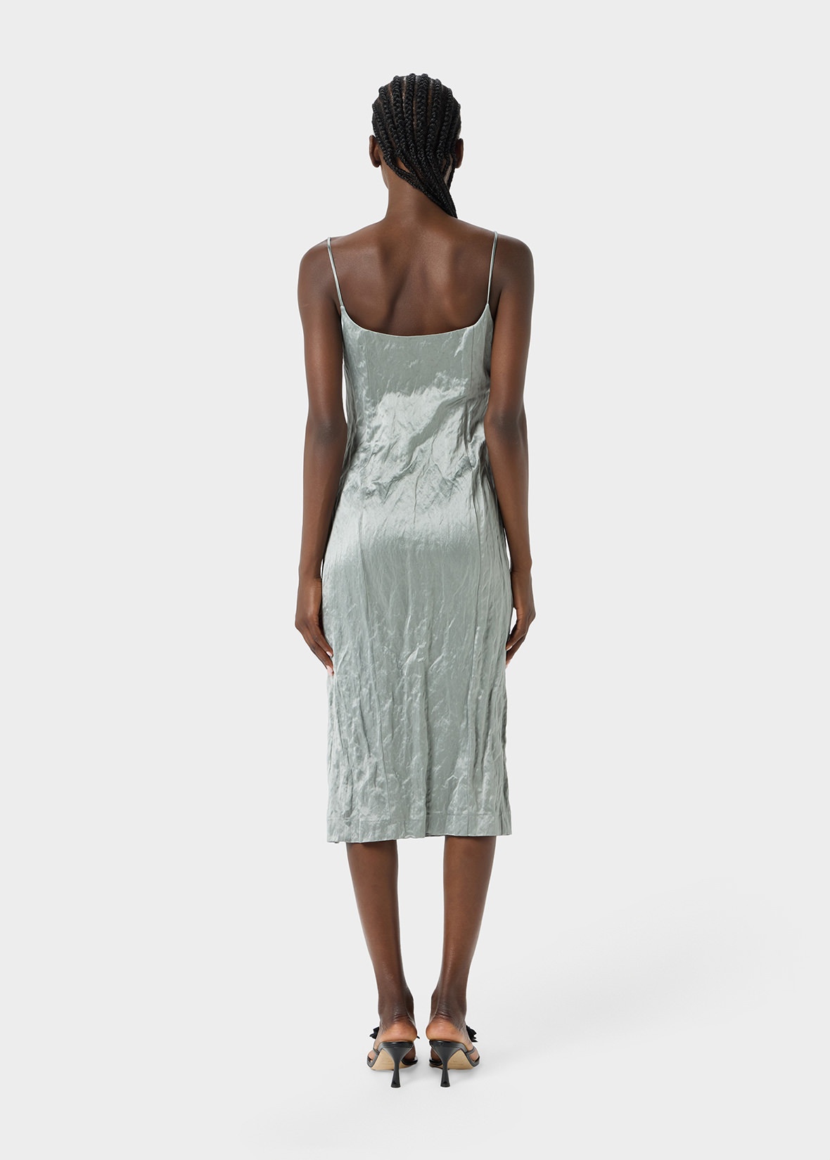 CRINKLED SATIN DRESS WITH 3D ROSES - 4