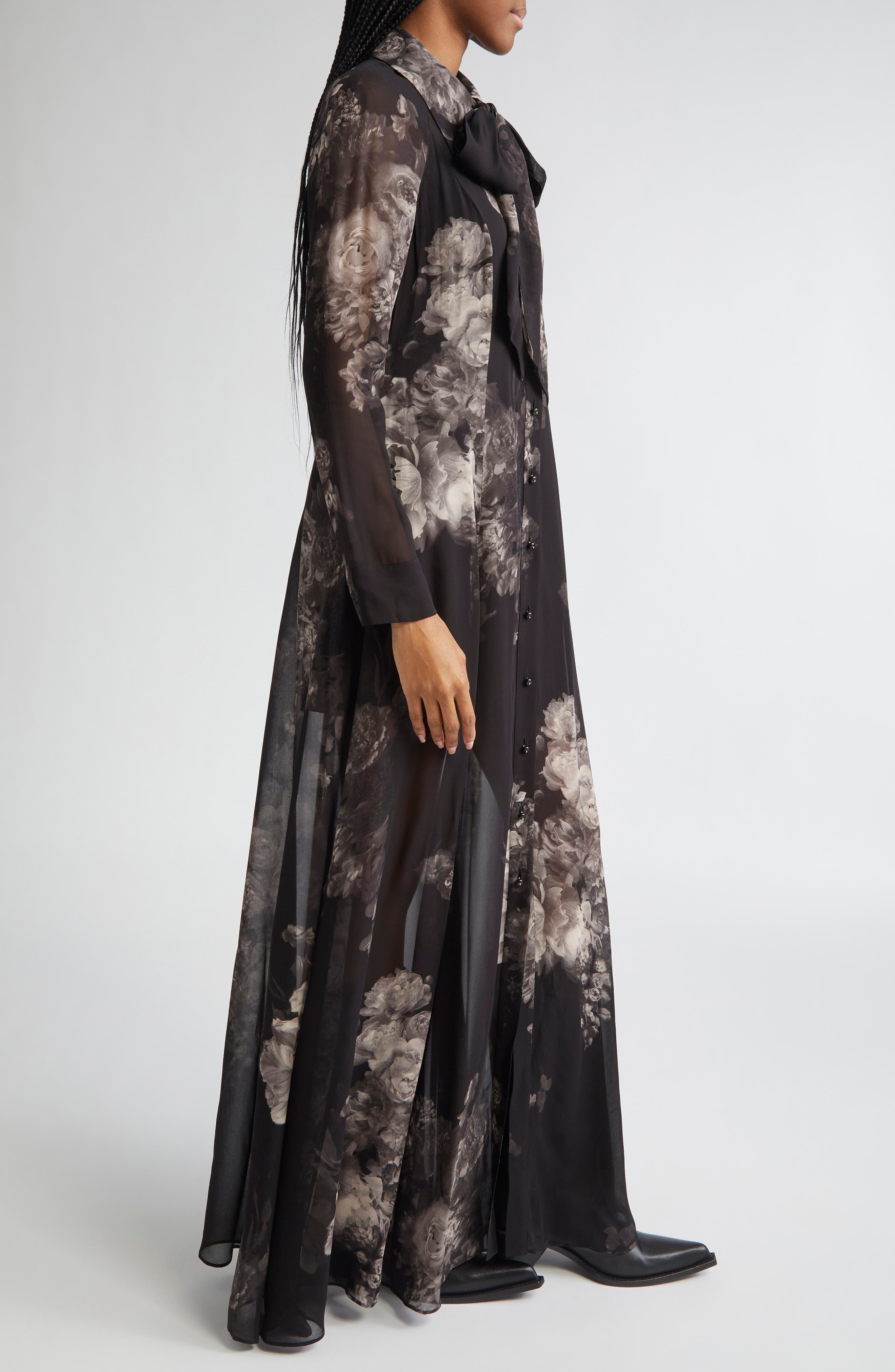 Zimmermann Hypnotic Floral Print Long Sleeve Georgette Shirtdress in Ghost Floral at Nordstrom - 3